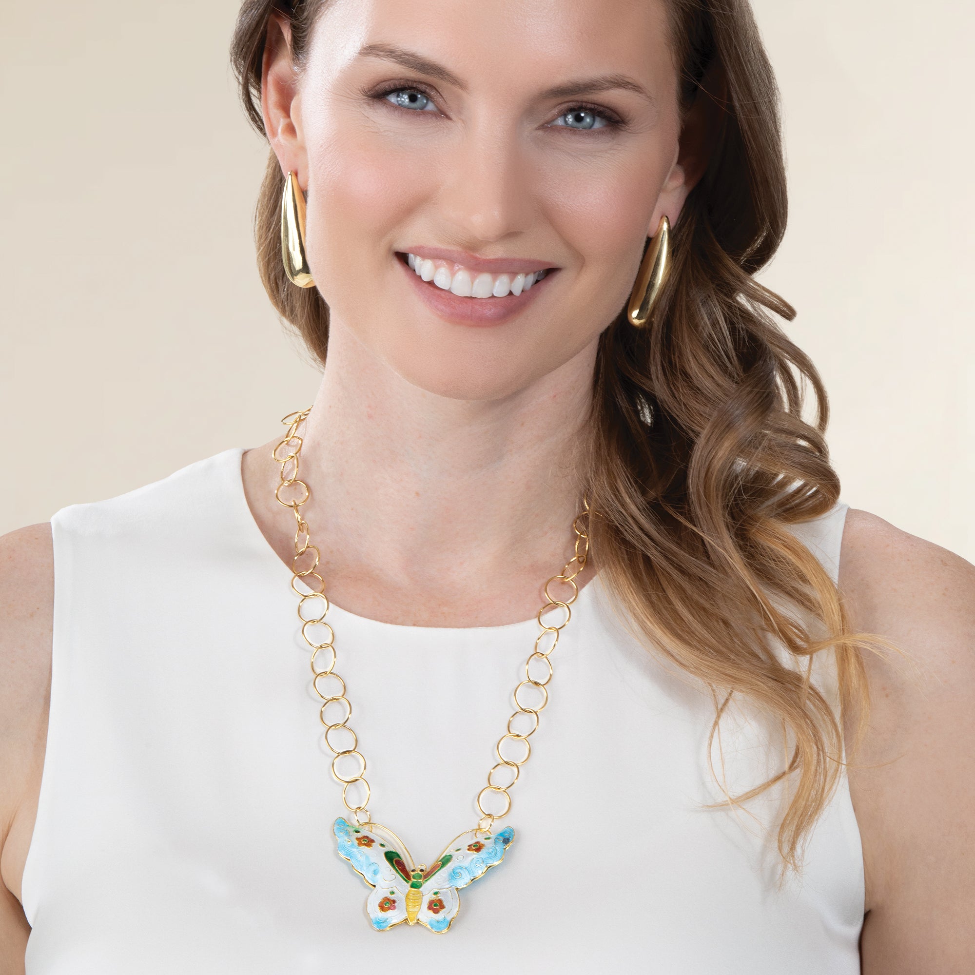 Hand-Enameled Butterfly Statement Necklace