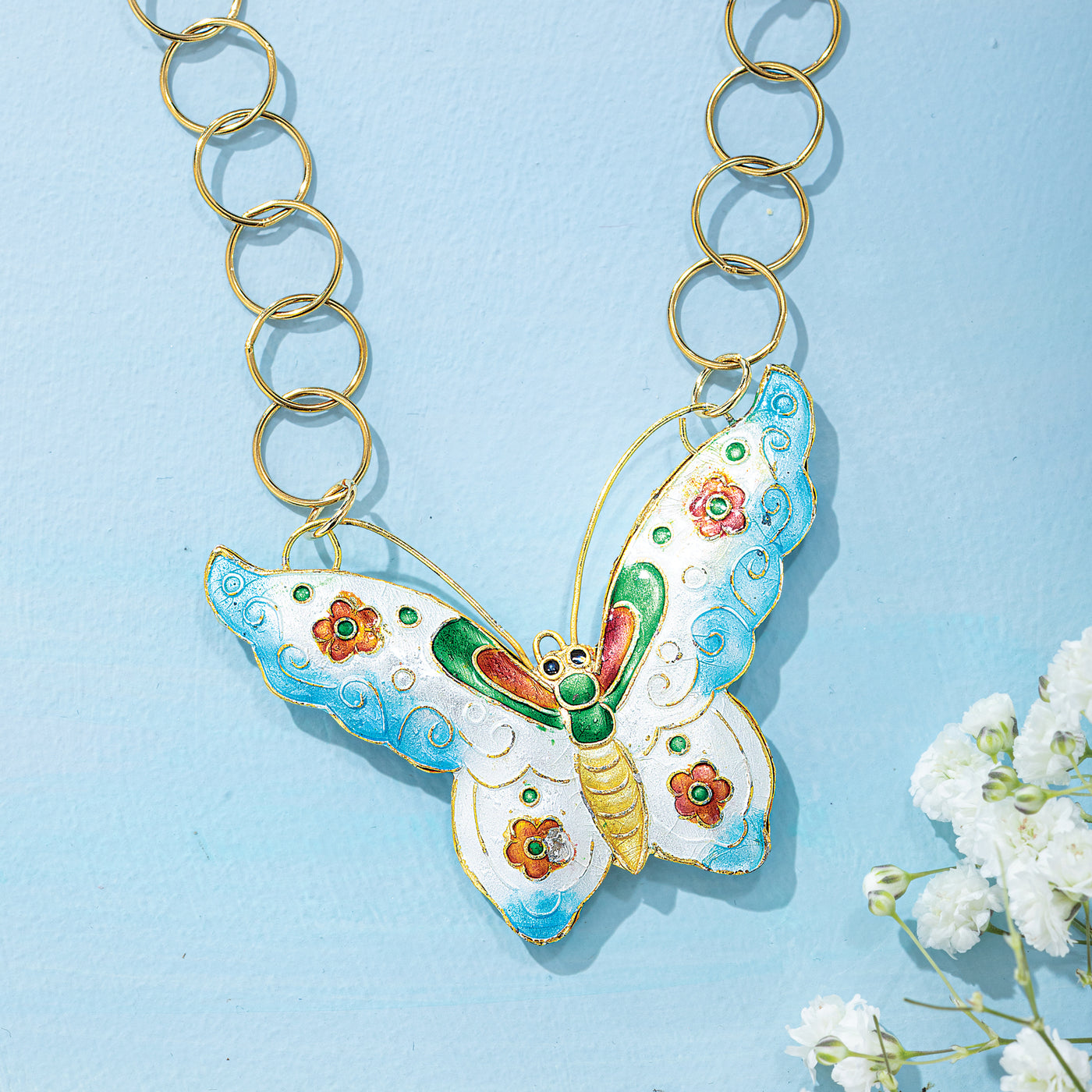 Hand-Enameled Butterfly Statement Necklace