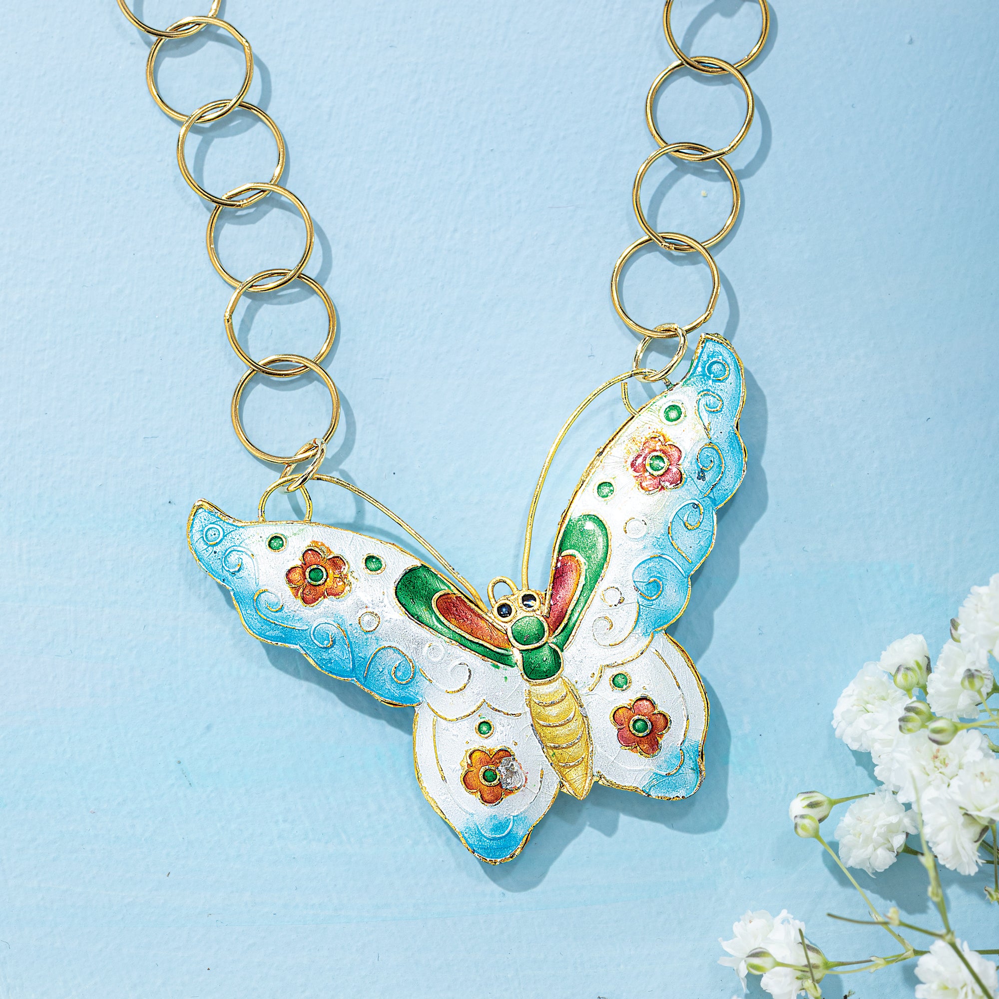 Hand-Enameled Butterfly Statement Necklace
