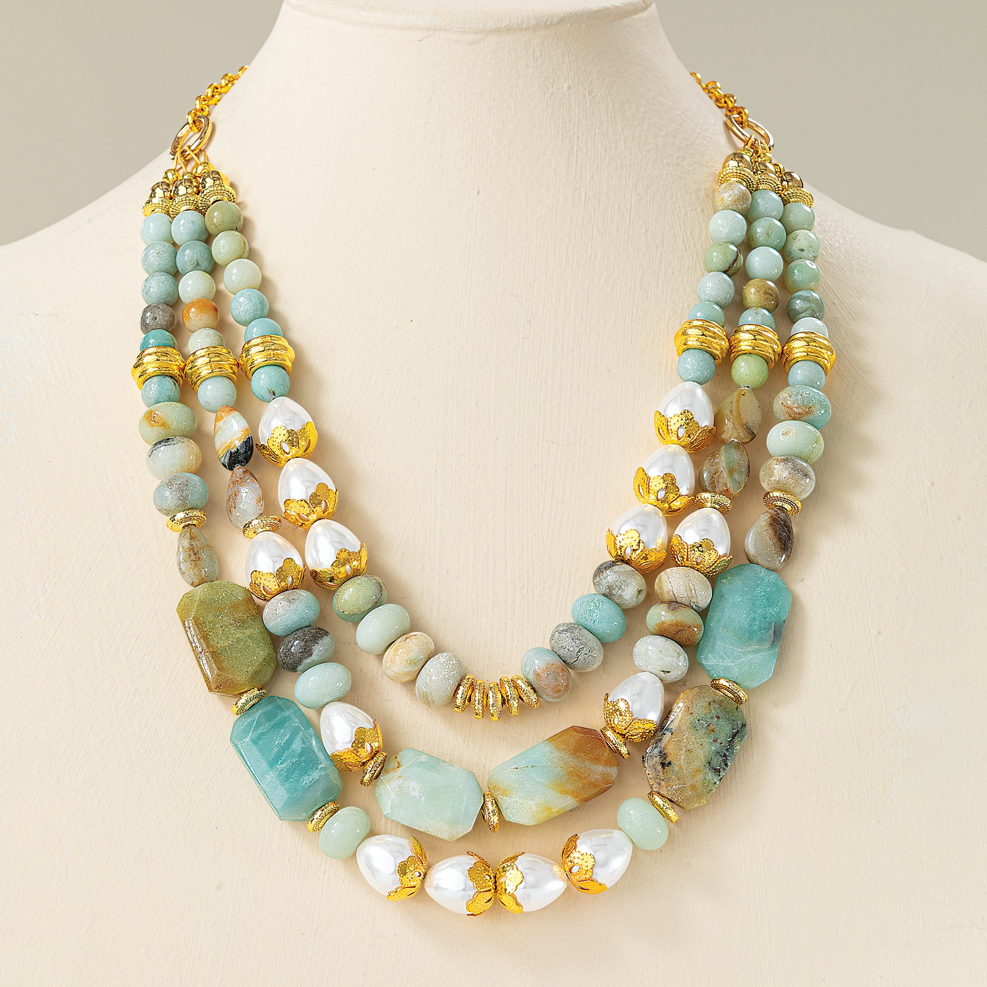 Shell Pearl & Gemstone Statement Necklace