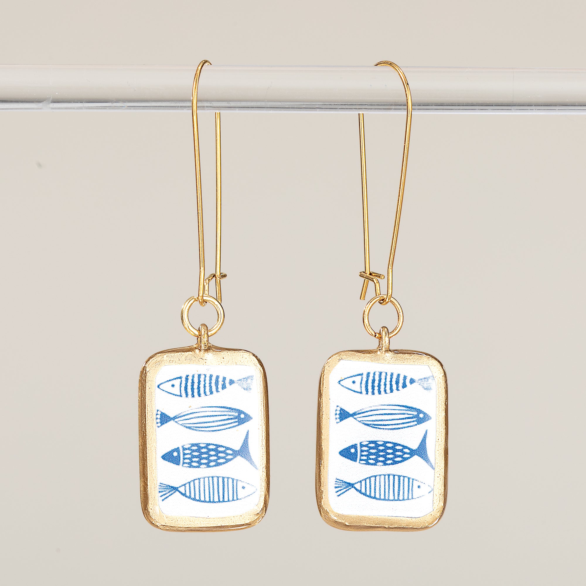 Porcelain Panel Blue Fish Earrings