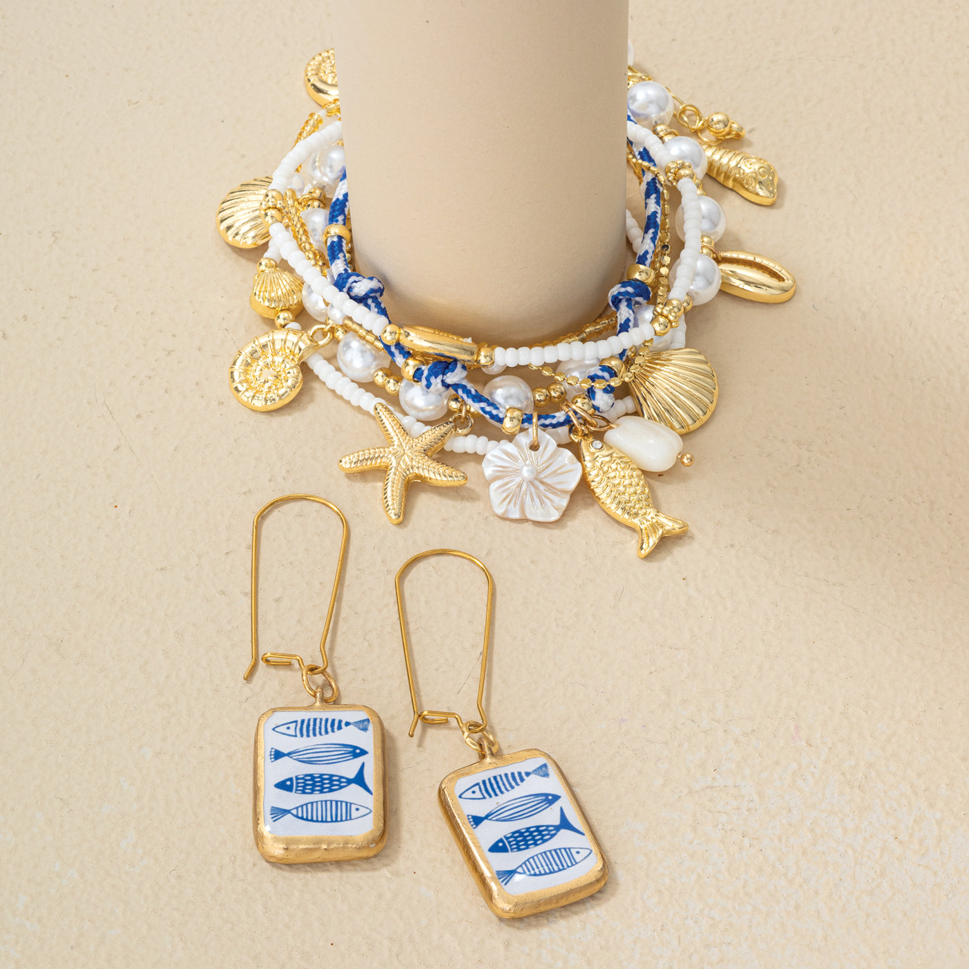 Porcelain Panel Blue Fish Earrings