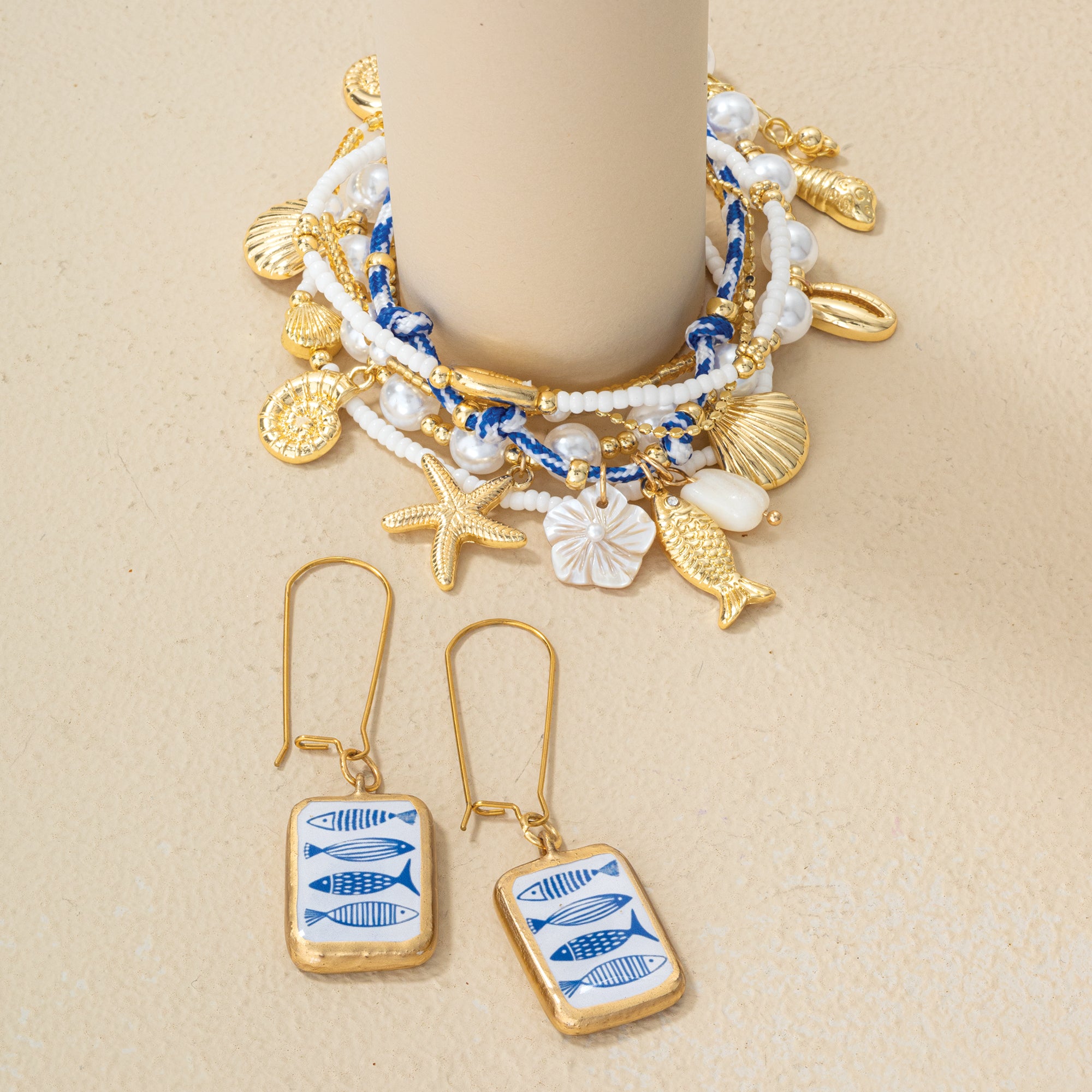 Porcelain Panel Blue Fish Earrings