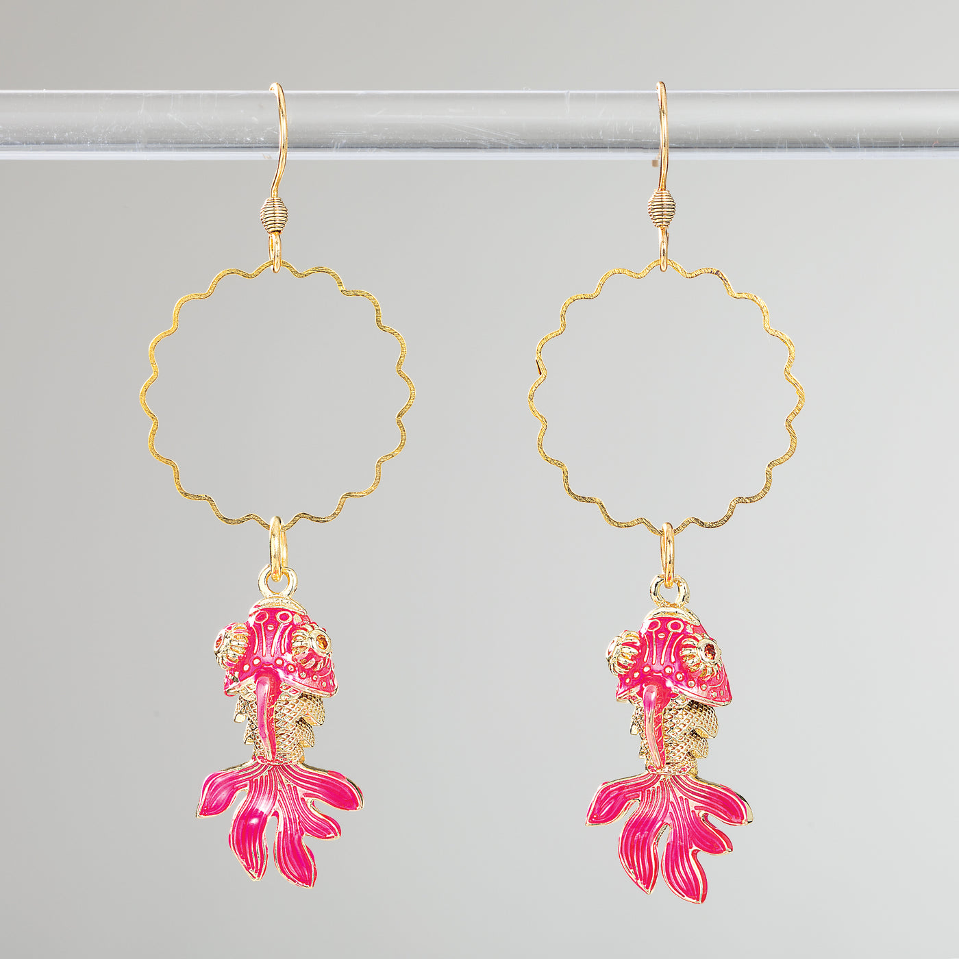 Pink Cloisonné Fish Hoop Earrings
