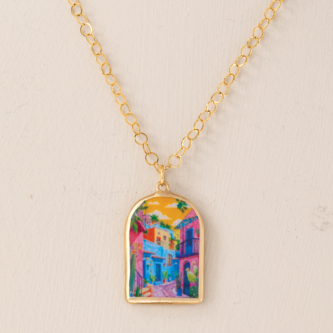 Hand-Painted Cinque Terre Porcelain Pendant Necklace (Preorder)