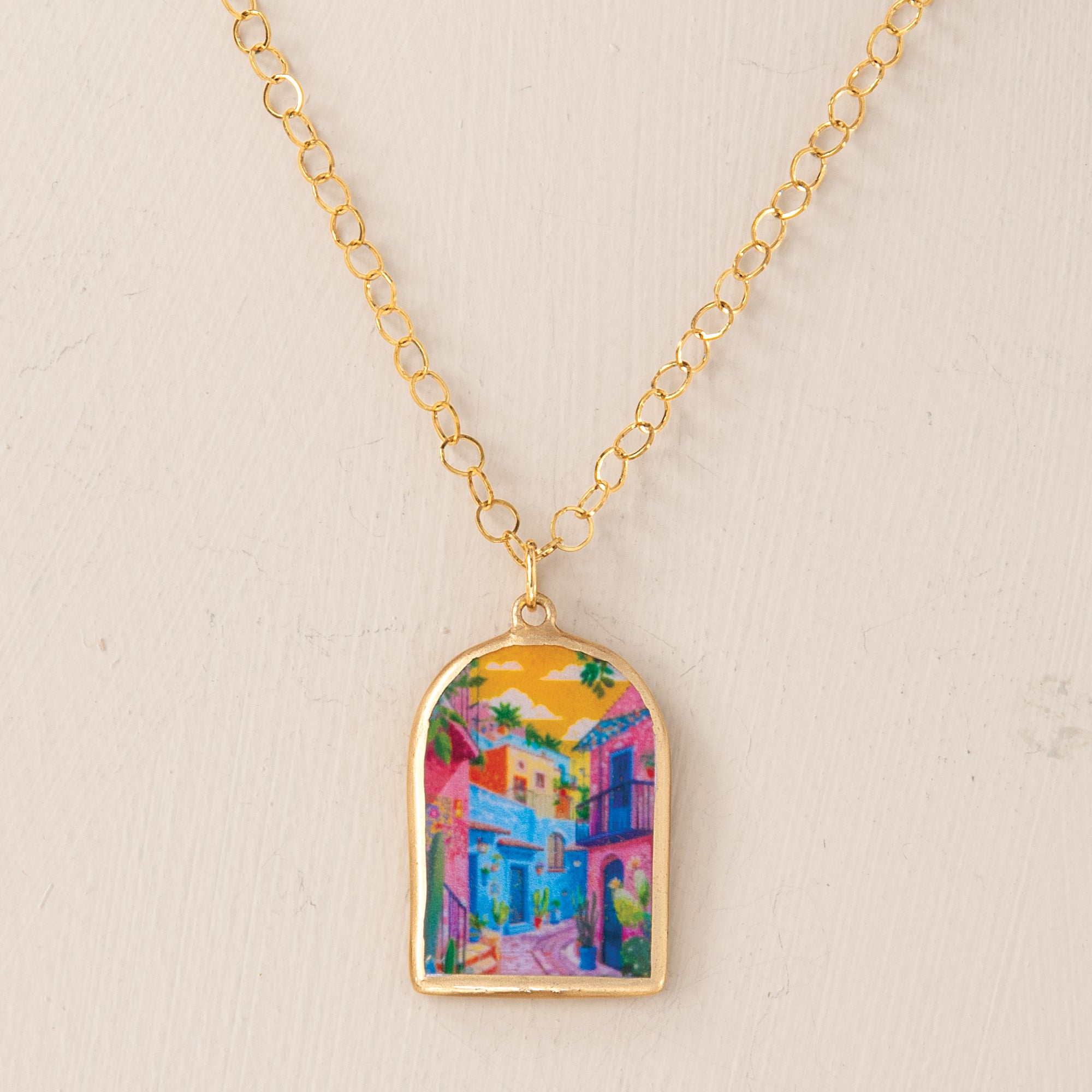 Hand-Painted Cinque Terre Porcelain Pendant Necklace (Preorder)