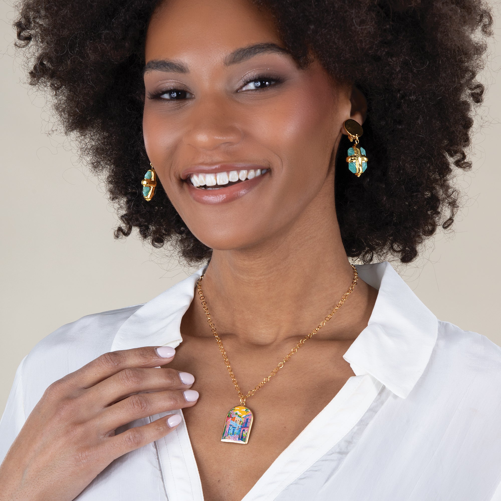 Hand-Painted Cinque Terre Porcelain Pendant Necklace (Preorder)