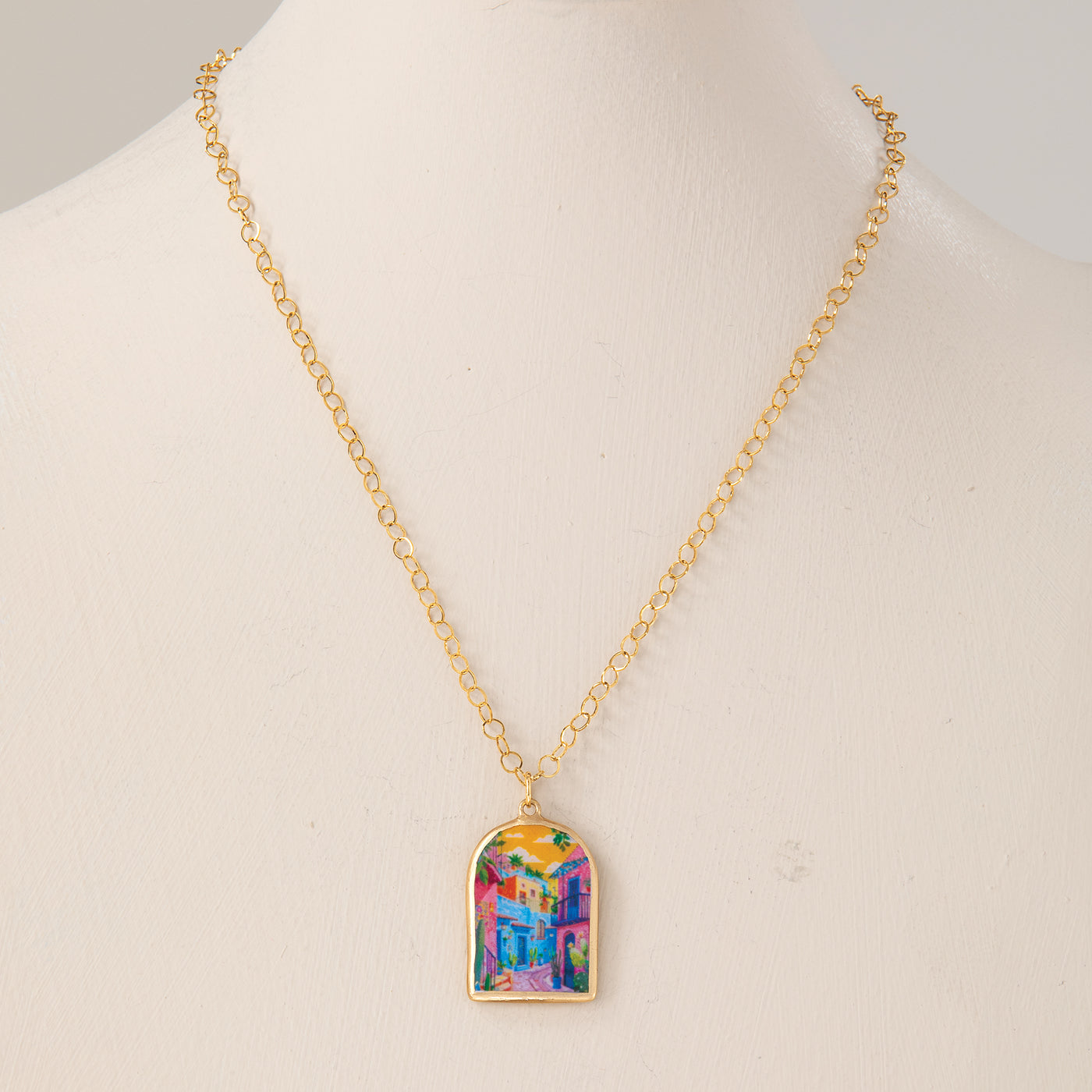 Hand-Painted Cinque Terre Porcelain Pendant Necklace (Preorder)