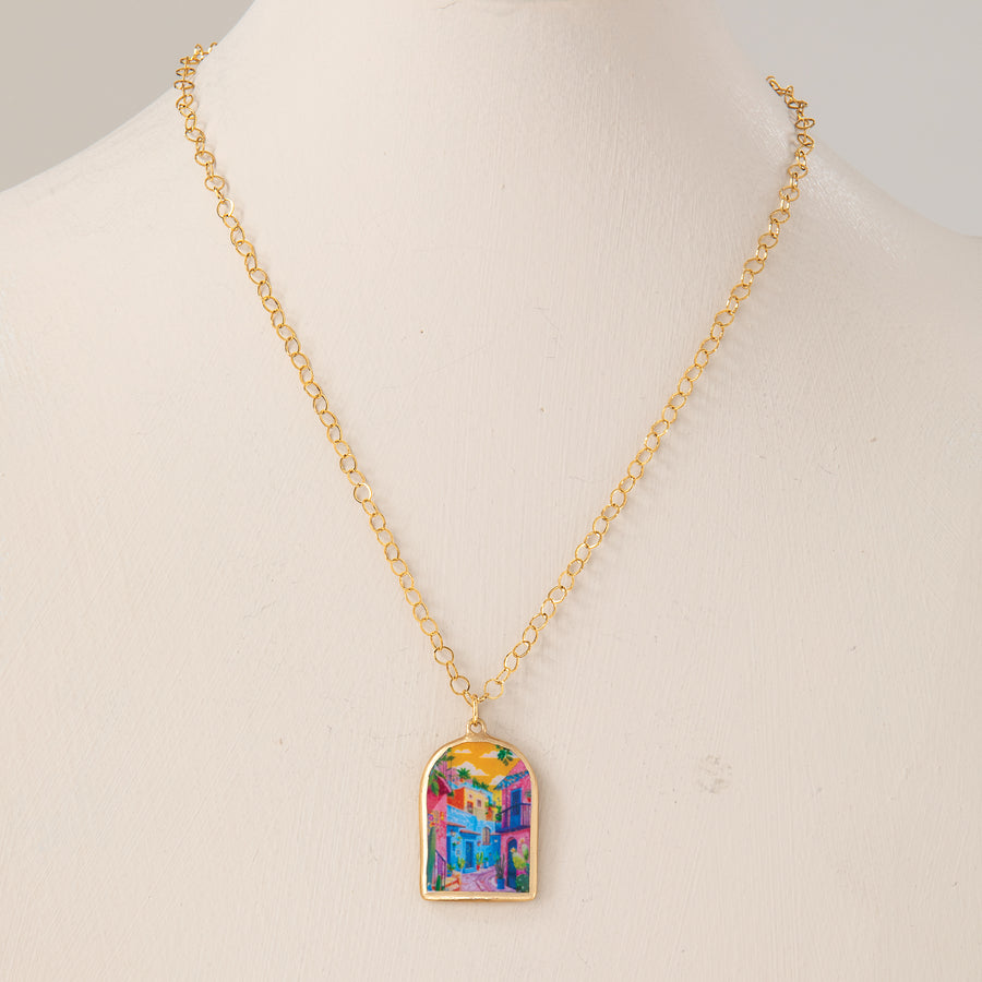 Hand-Painted Cinque Terre Porcelain Pendant Necklace (Preorder)