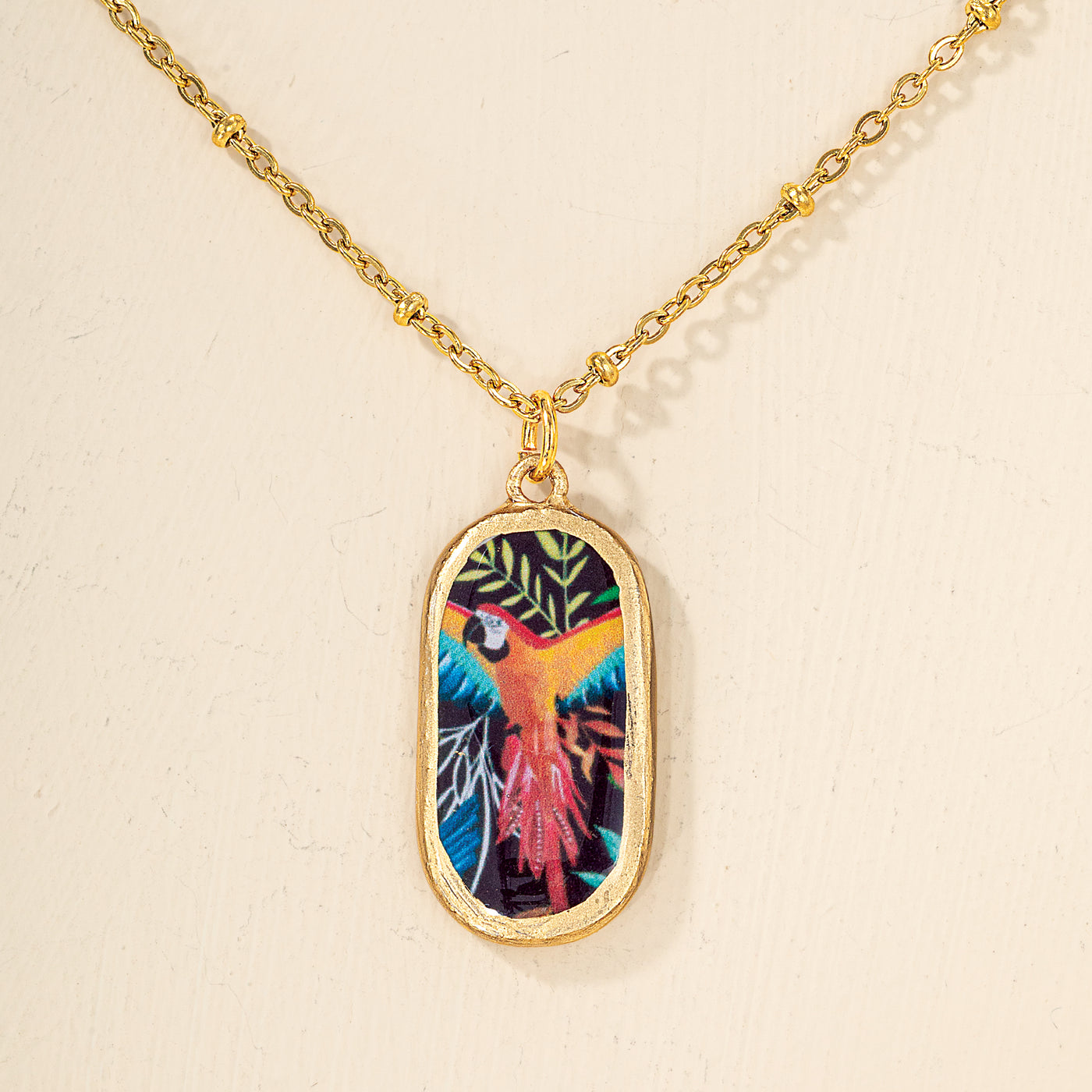 Porcelain Parrot Pendant Necklace
