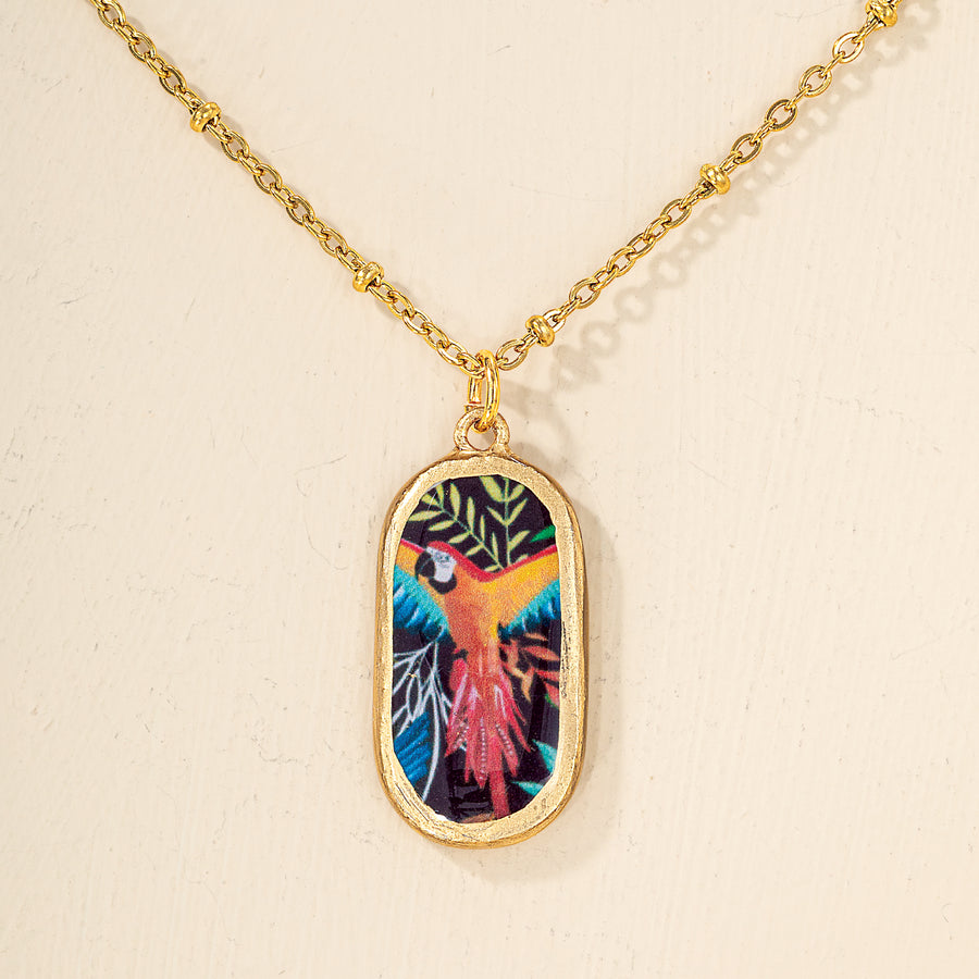 Porcelain Parrot Pendant Necklace