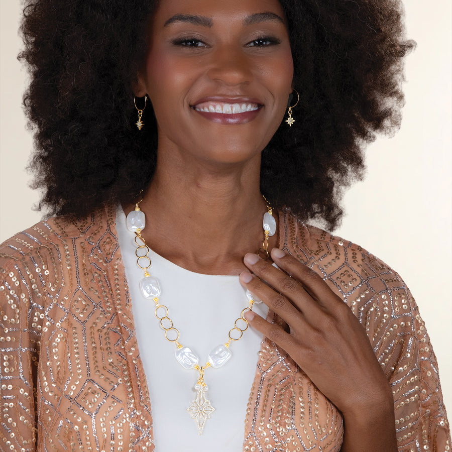 Pearls & Pave Necklace & Earrings Set (Preorder)