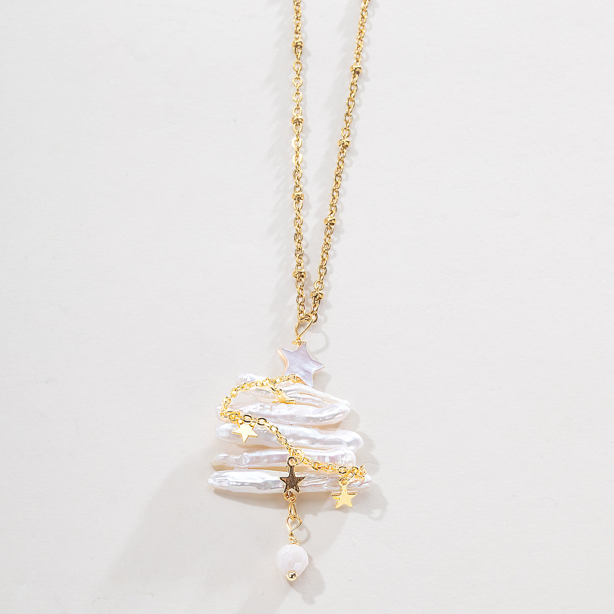Biwa Pearl Christmas Tree Pendant Necklace (Preorder)