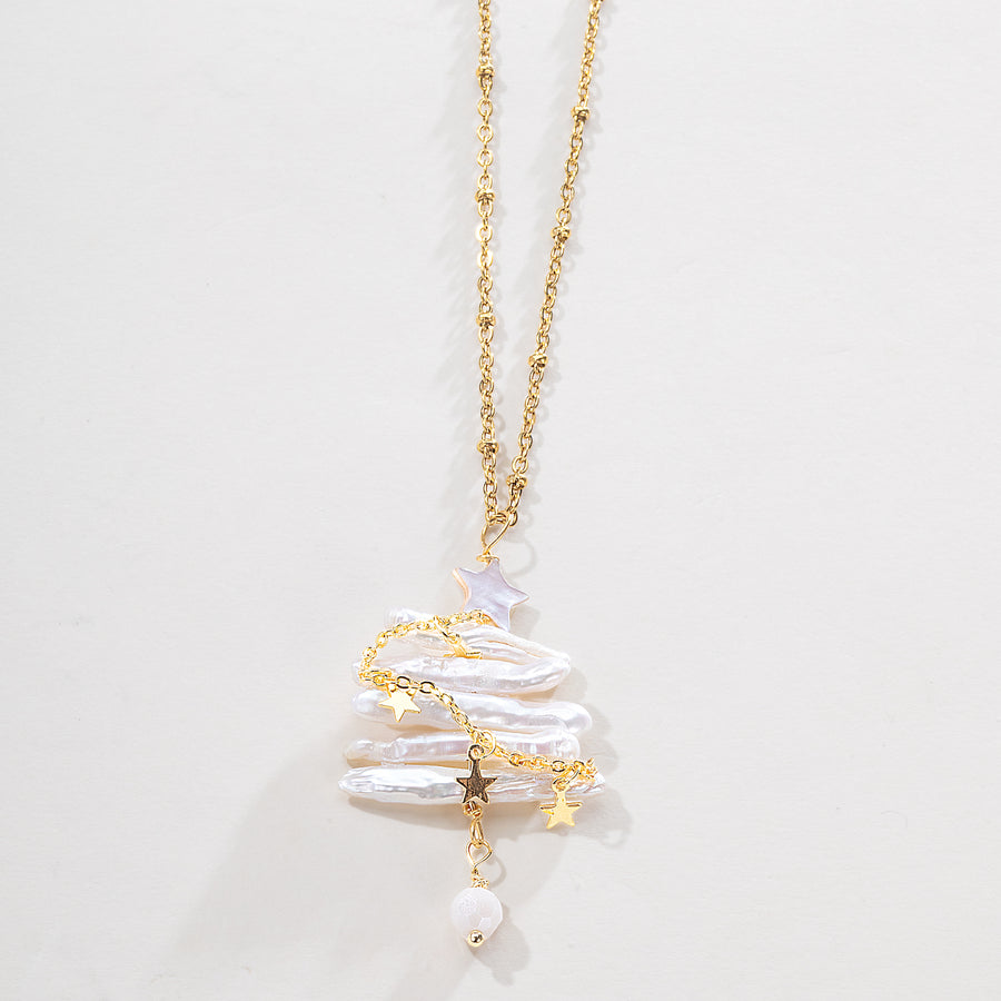 Biwa Pearl Christmas Tree Pendant Necklace (Preorder)