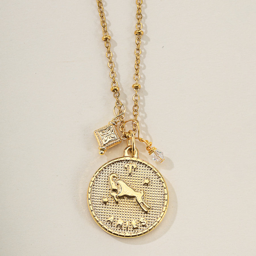 Aries Zodiac Birth Sign Coin Pendant Necklace