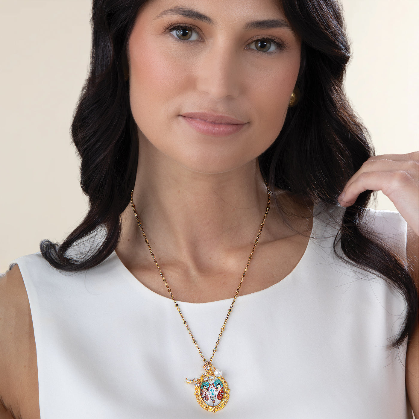 Painted Glass Aries Zodiac Pendant Necklace (Preorder)
