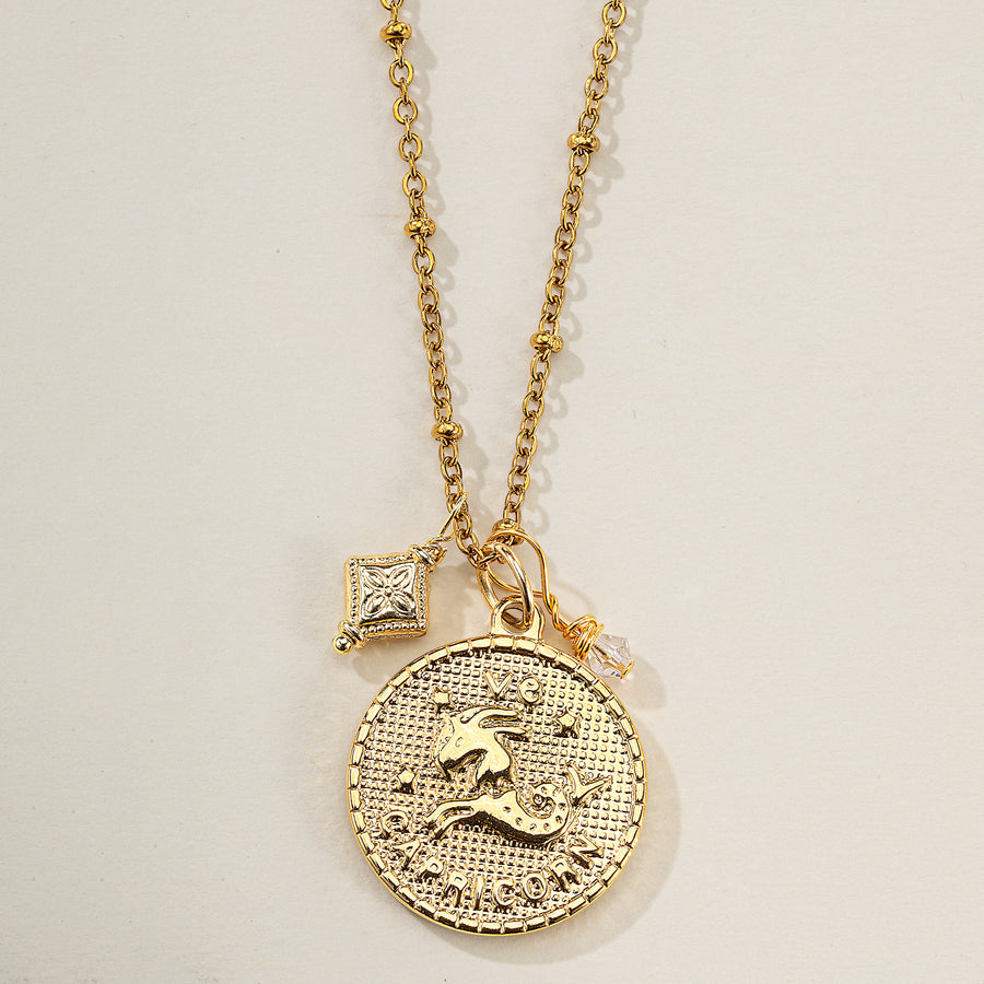 Capricorn Zodiac Birth Sign Coin Pendant Necklace
