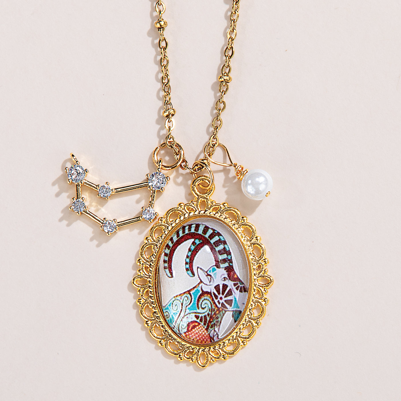 Painted Glass Capricorn Zodiac Pendant Necklace (Preorder)