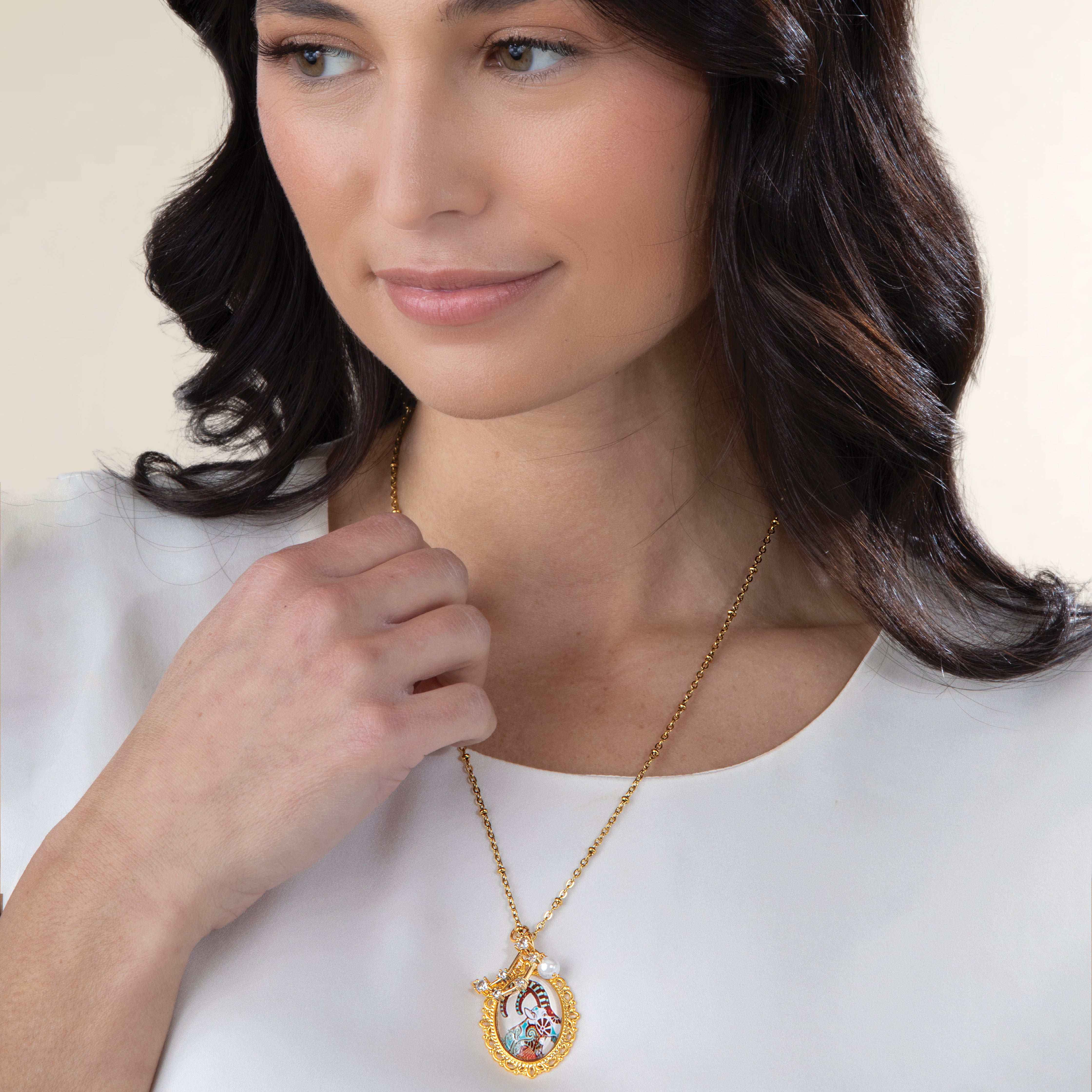 Painted Glass Capricorn Zodiac Pendant Necklace (Preorder)