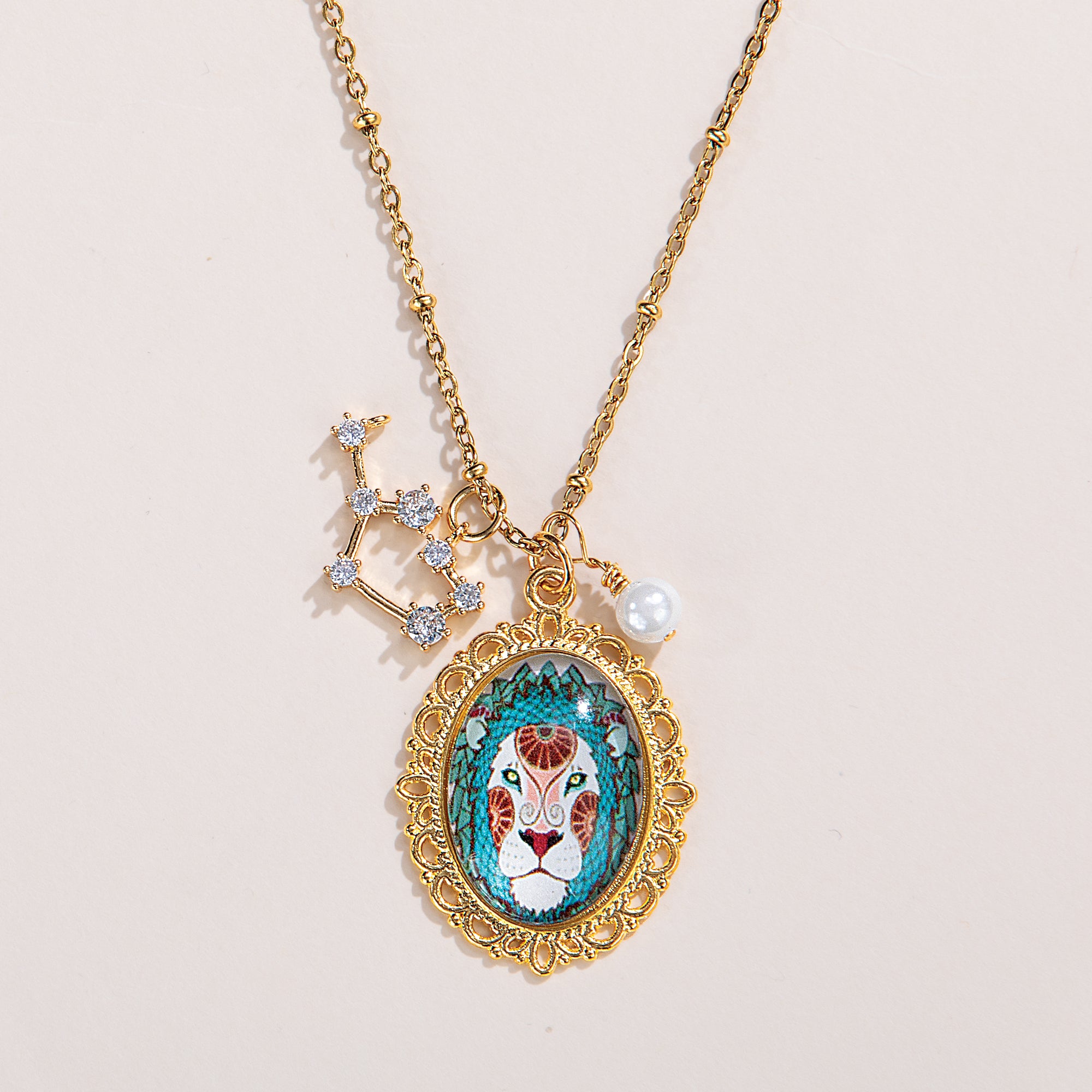 Painted Glass Leo Zodiac Pendant Necklace (Preorder)