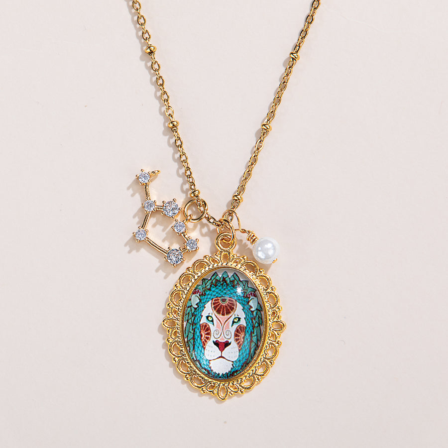 Painted Glass Leo Zodiac Pendant Necklace (Preorder)