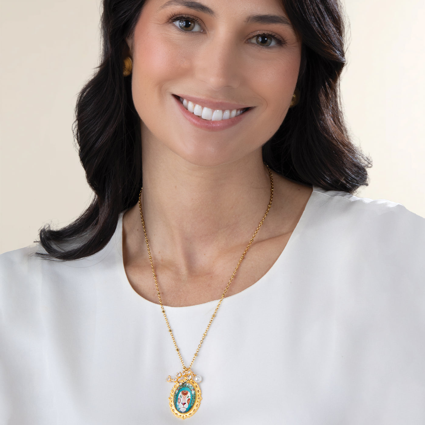 Painted Glass Leo Zodiac Pendant Necklace (Preorder)