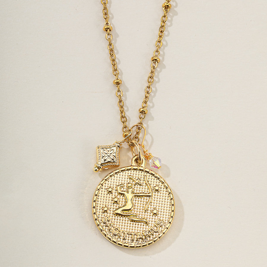 Sagittarius Zodiac Birth Sign Coin Pendant Necklace
