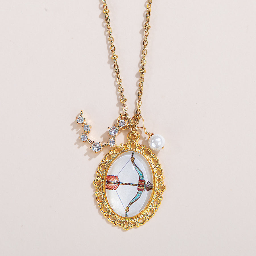 Painted Glass Sagittarius Zodiac Pendant Necklace (Preorder)