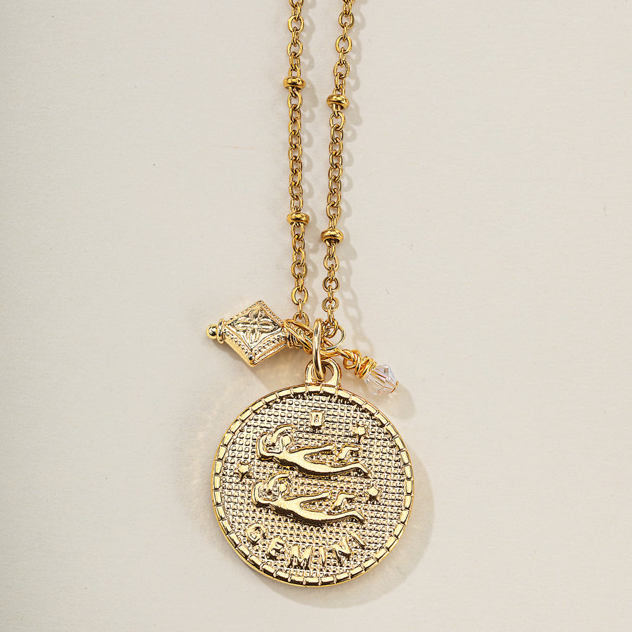 Gemini Zodiac Birth Sign Coin Pendant Necklace