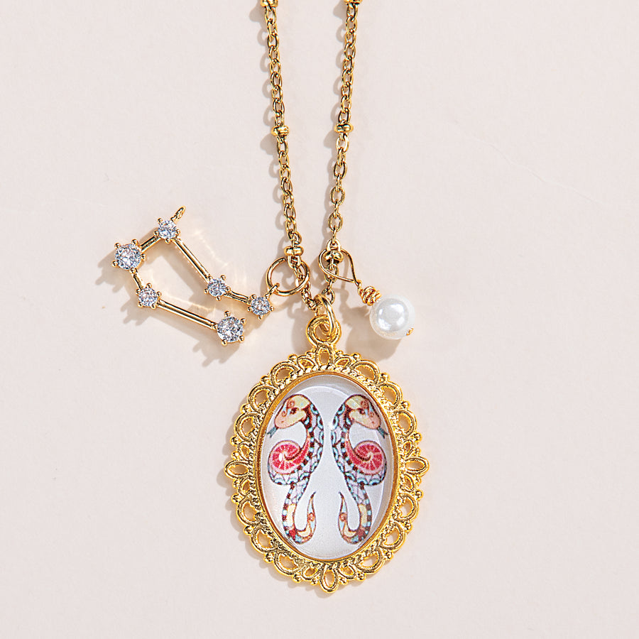 Painted Glass Gemini Zodiac Pendant Necklace (Preorder)