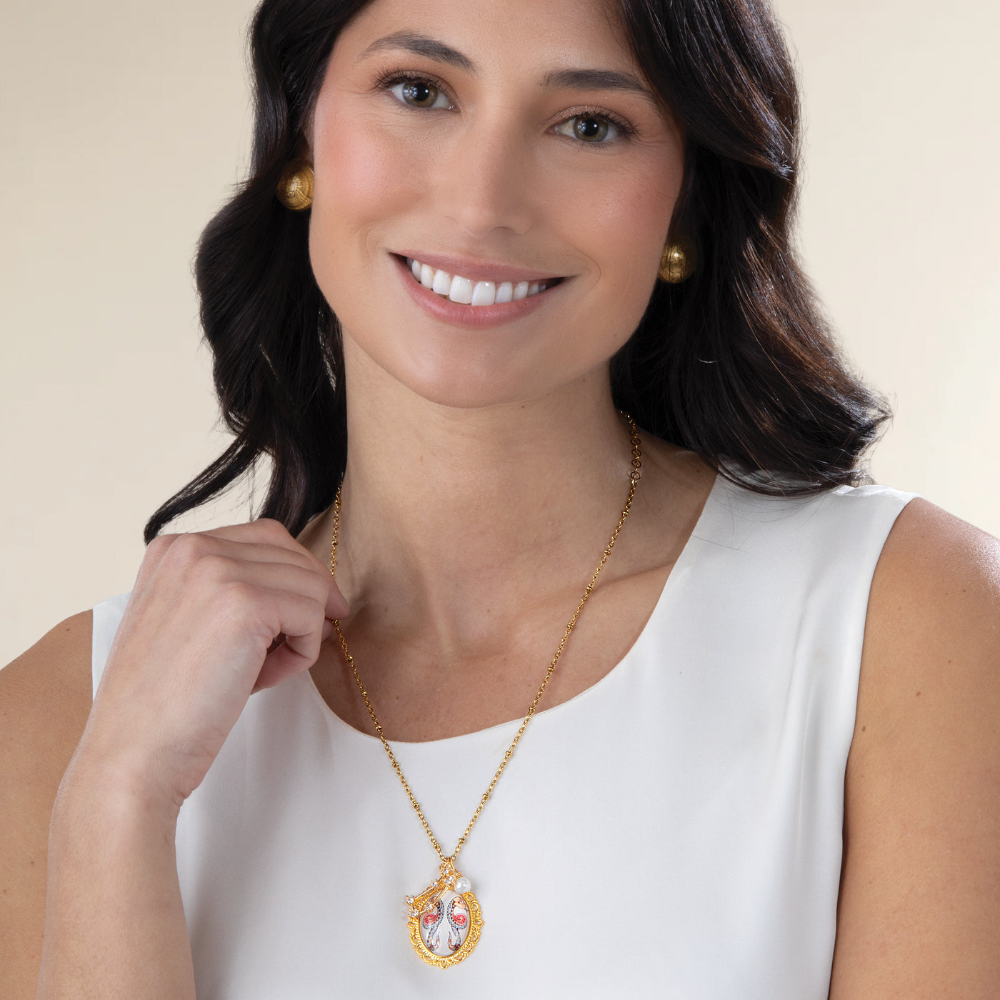 Painted Glass Gemini Zodiac Pendant Necklace (Preorder)