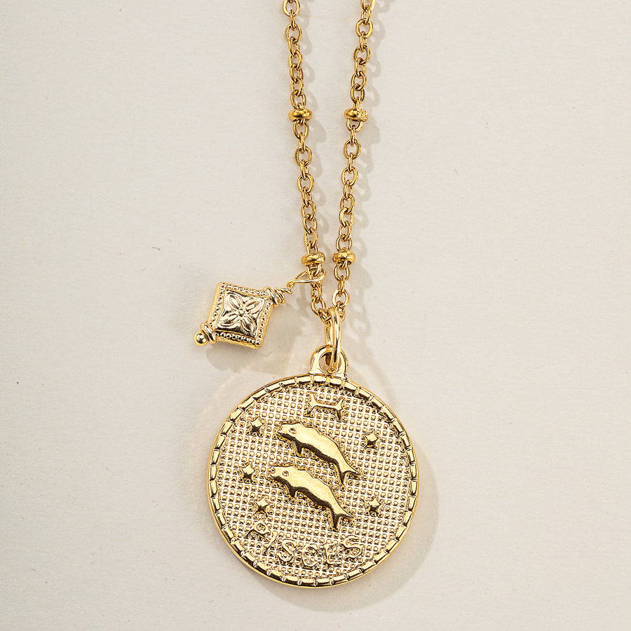 Pisces Zodiac Birth Sign Coin Pendant Necklace