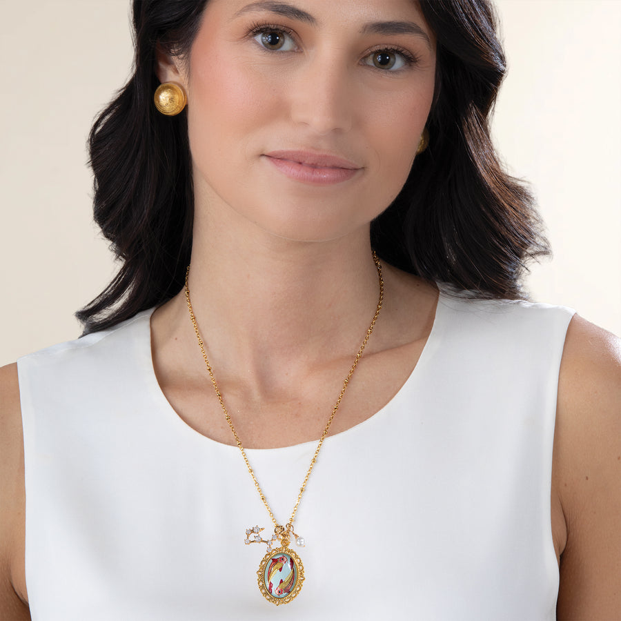 Painted Glass Pisces Zodiac Pendant Necklace (Preorder)