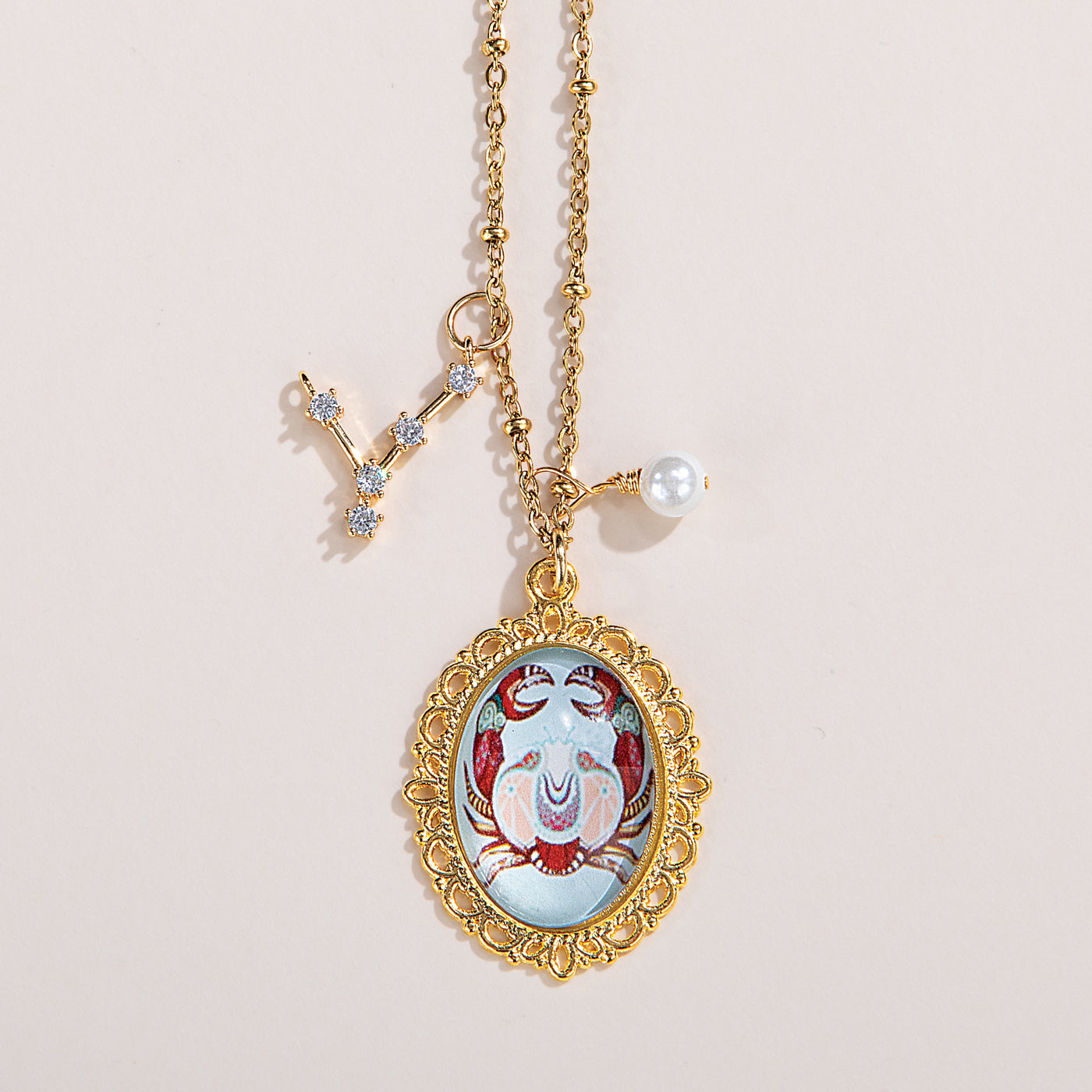 Painted Glass Cancer Zodiac Pendant Necklace (Preorder)