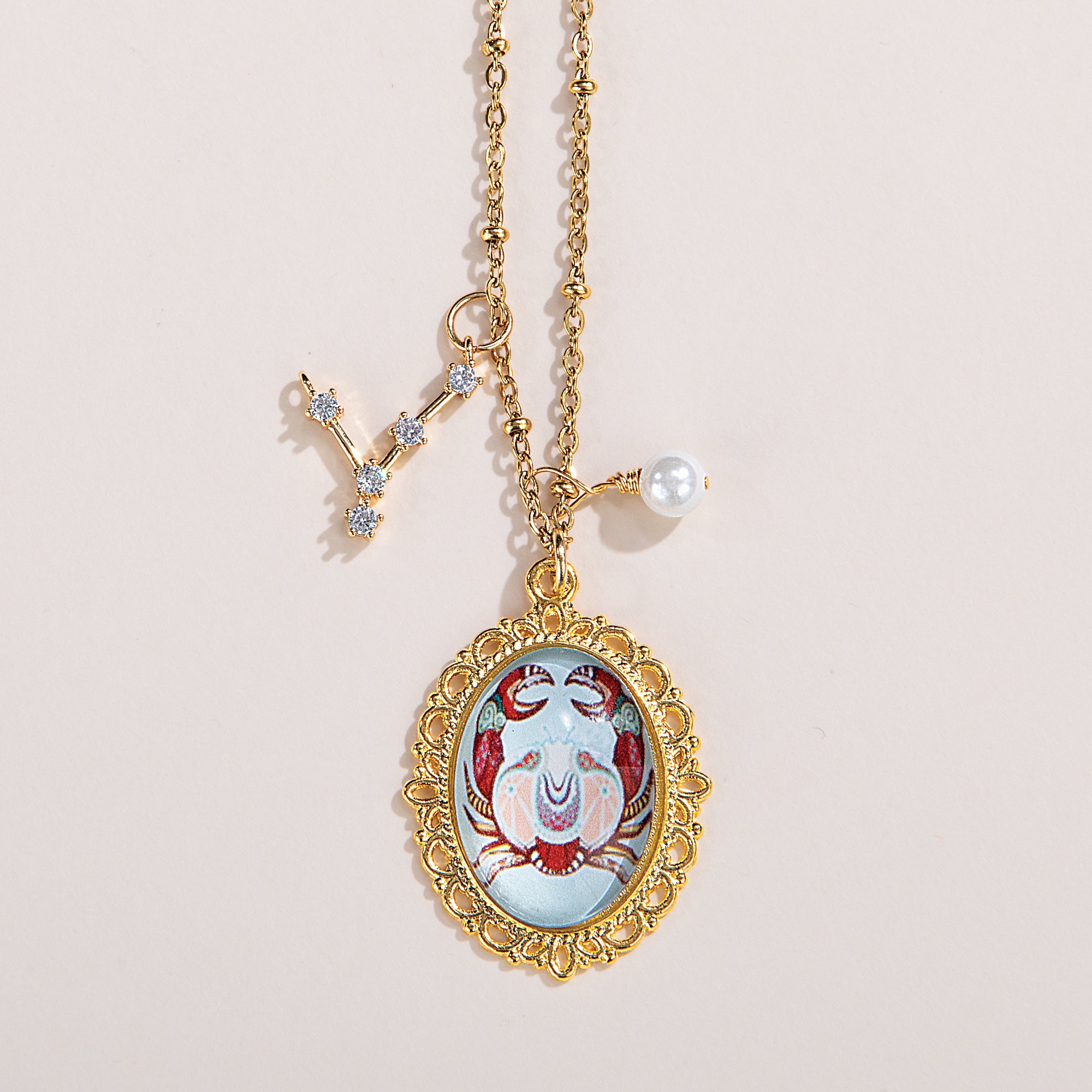 Painted Glass Cancer Zodiac Pendant Necklace (Preorder)