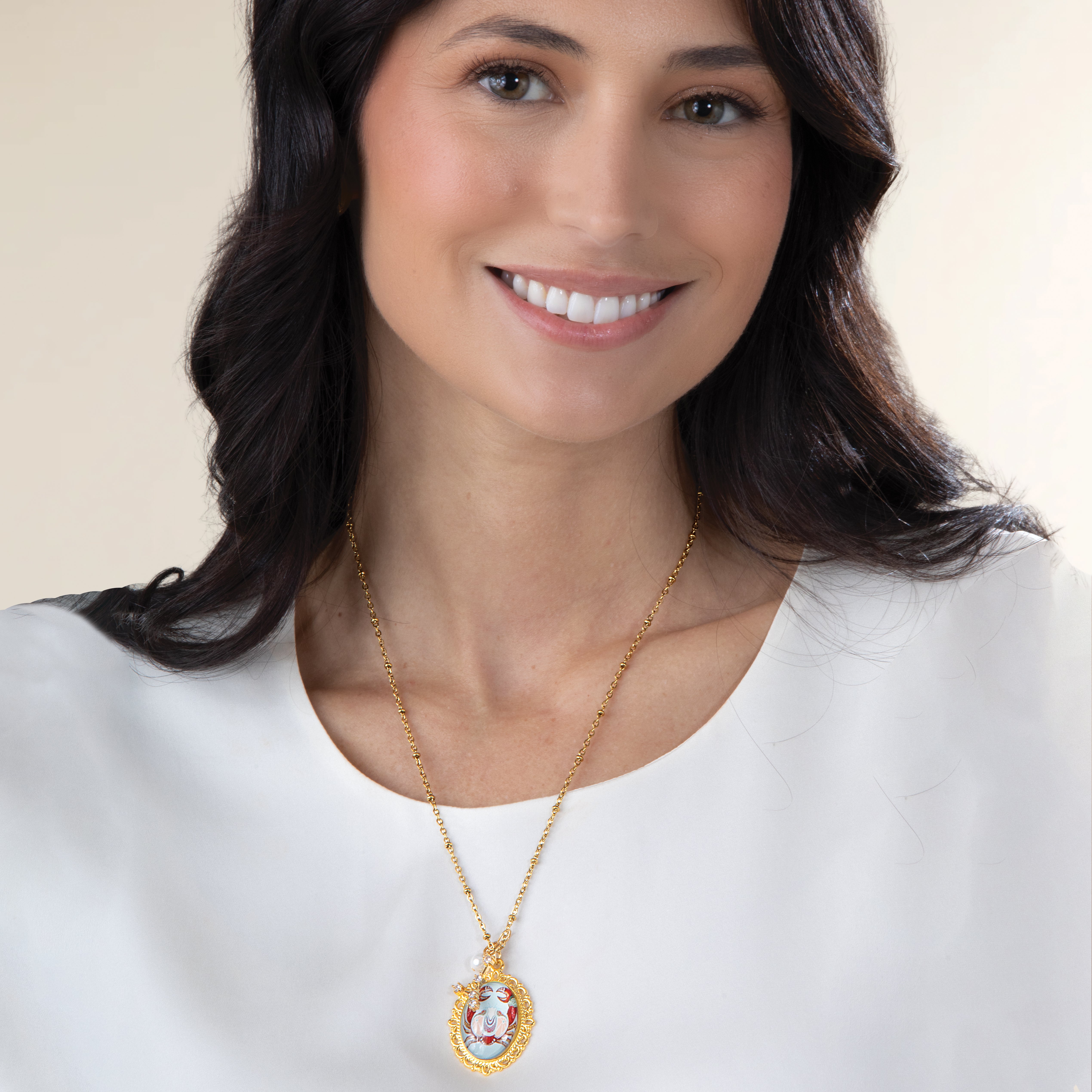 Painted Glass Cancer Zodiac Pendant Necklace (Preorder)