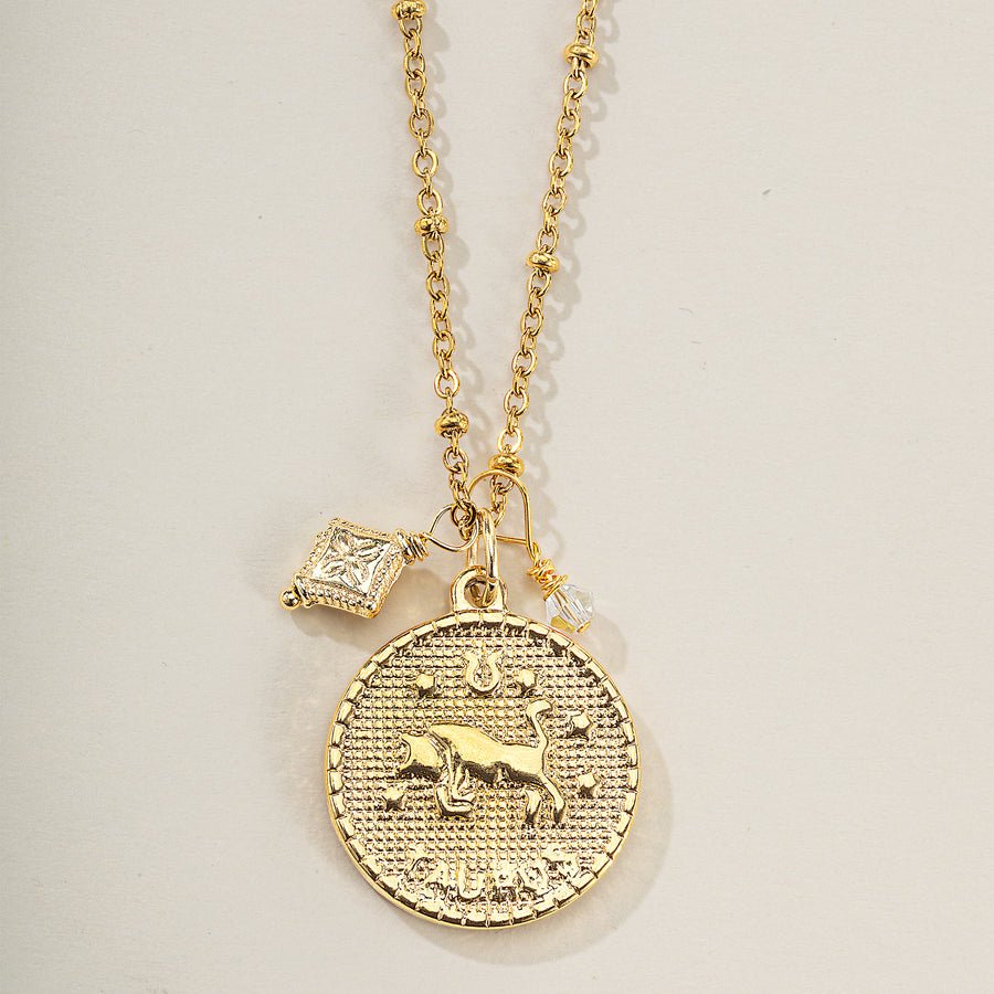 Taurus Zodiac Birth Sign Coin Pendant Necklace