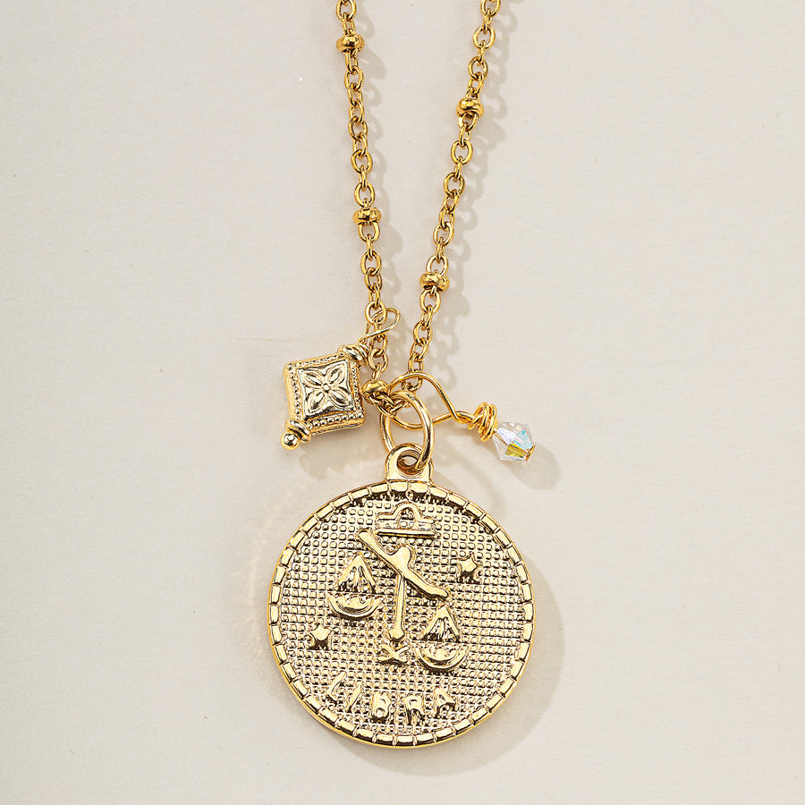 Libra Zodiac Birth Sign Coin Pendant Necklace