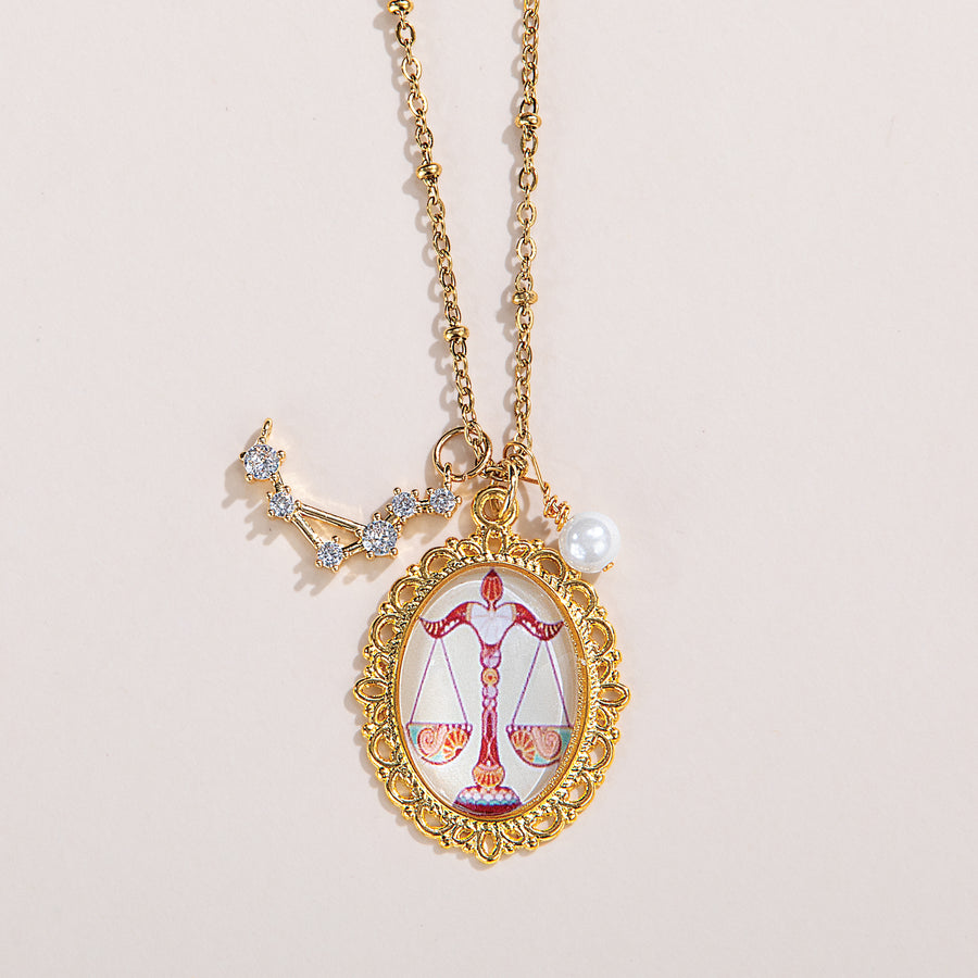 Painted Glass Libra Zodiac Pendant Necklace (Preorder)