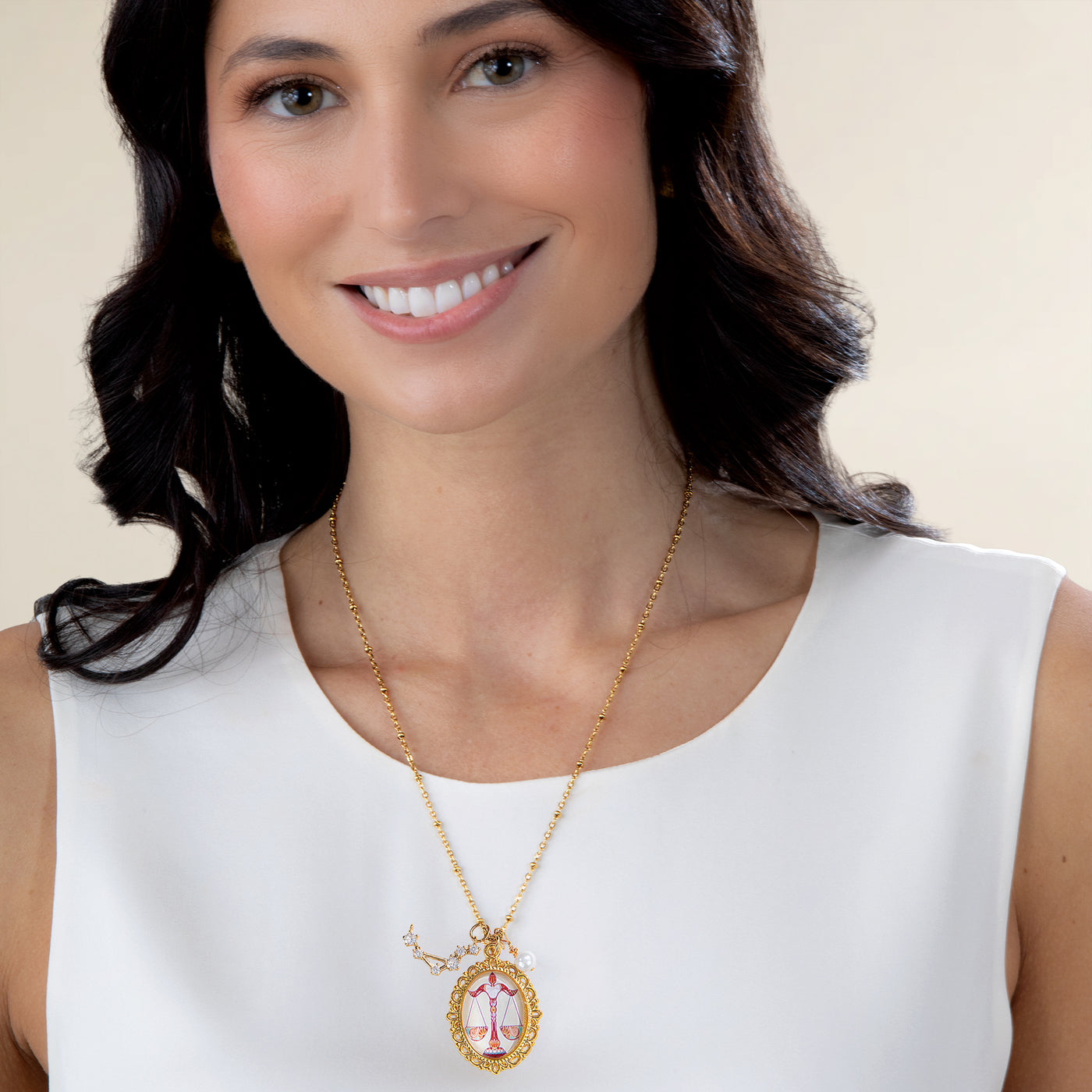Painted Glass Libra Zodiac Pendant Necklace (Preorder)