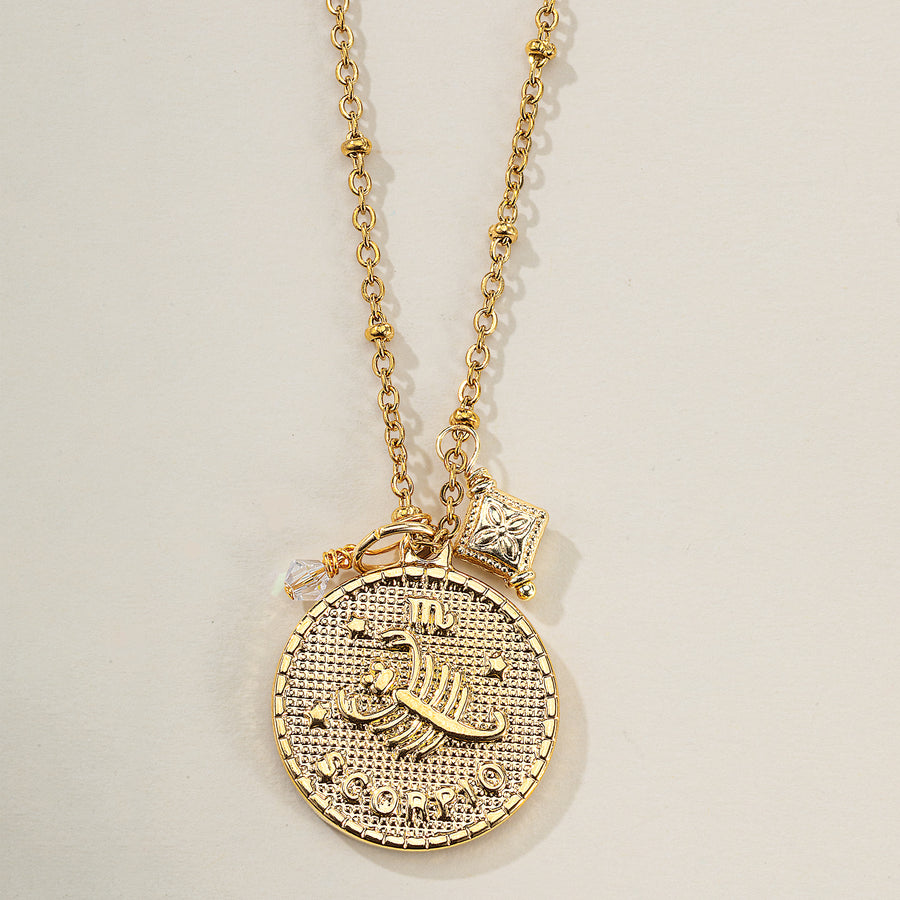 Scorpio Zodiac Birth Sign Coin Pendant Necklace