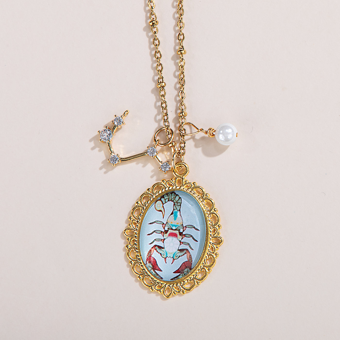 Painted Glass Scorpio Zodiac Pendant Necklace (Preorder)