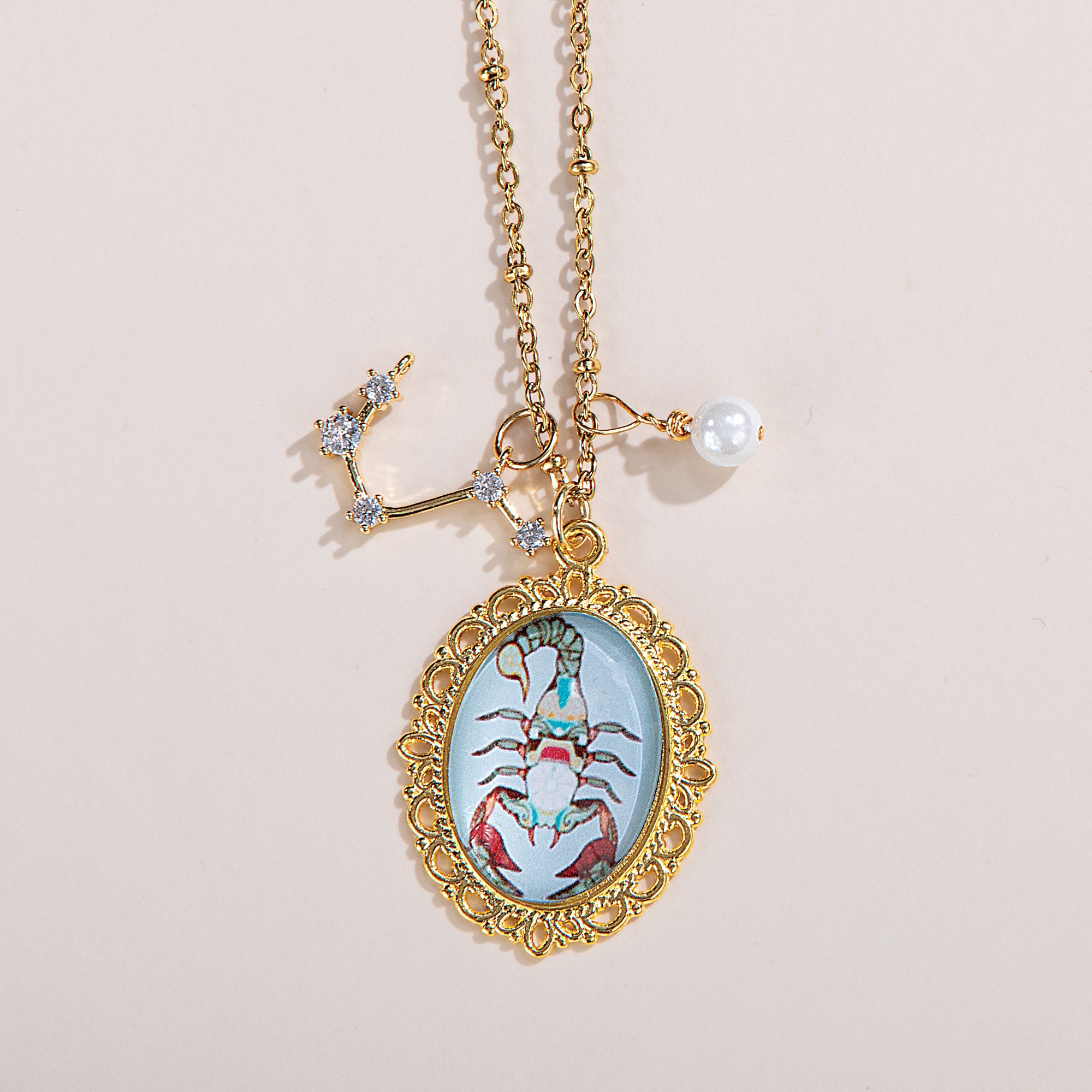Painted Glass Scorpio Zodiac Pendant Necklace (Preorder)
