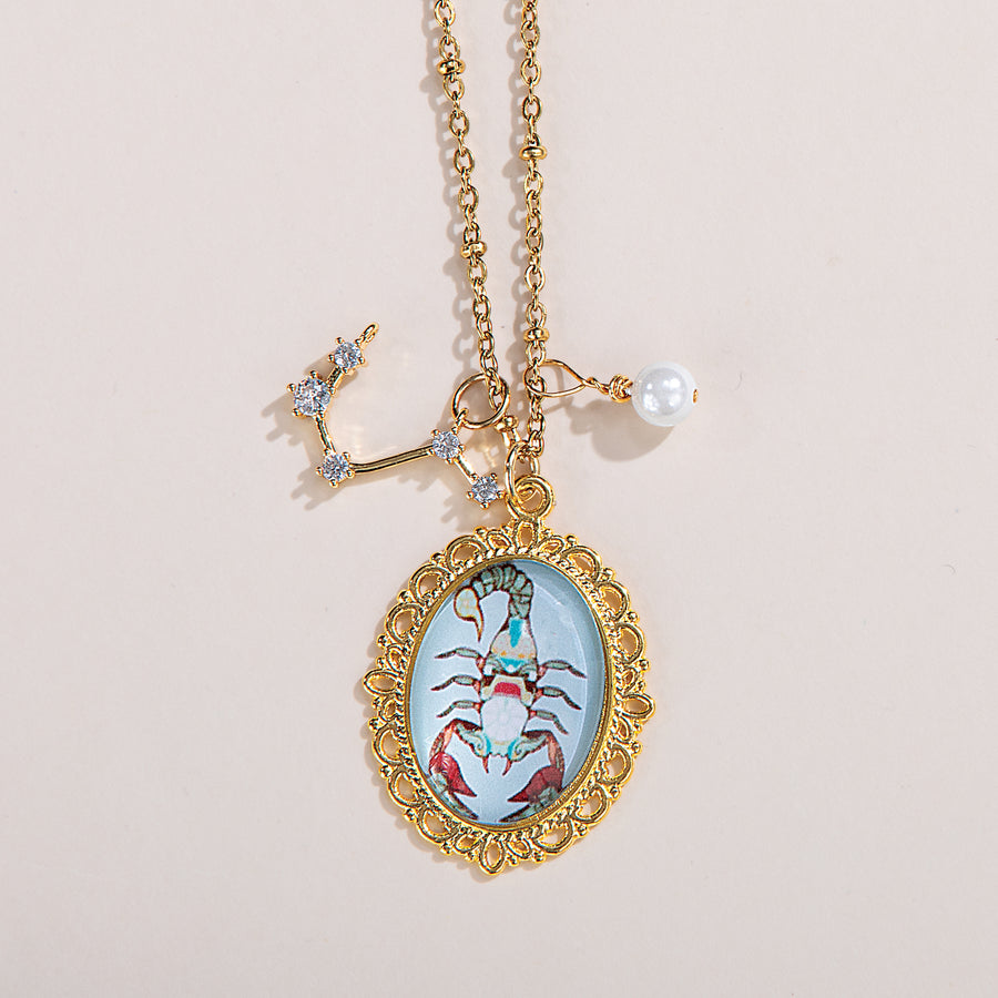 Painted Glass Scorpio Zodiac Pendant Necklace (Preorder)