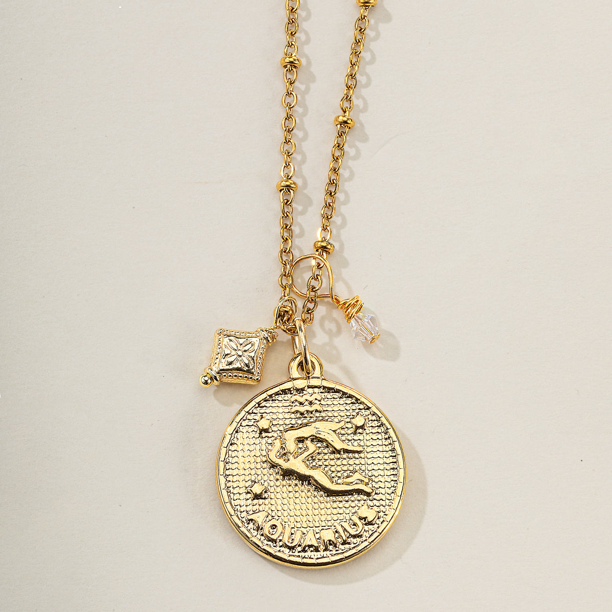 Aquarius Zodiac Birth Sign Coin Pendant Necklace