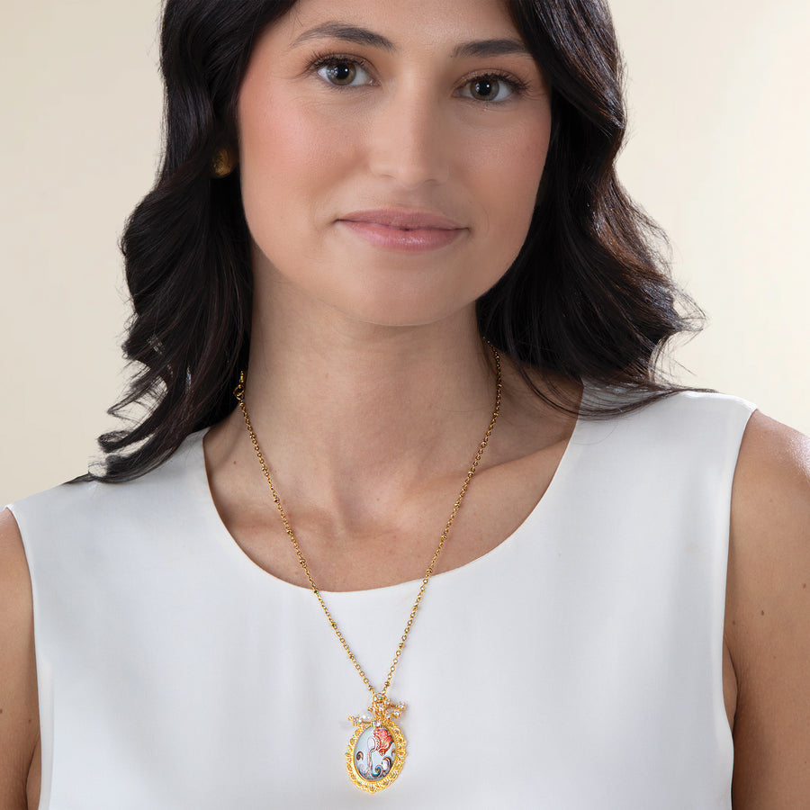 Painted Glass Aquarius Zodiac Pendant Necklace (Preorder)