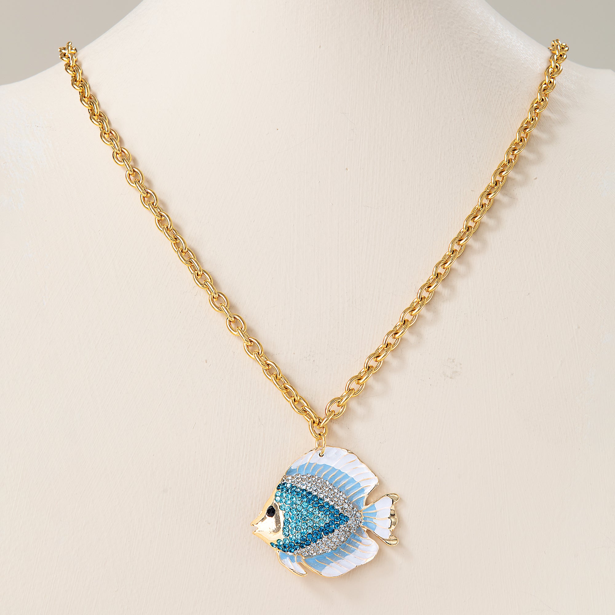 Sparkling Blue Fish Pendant Necklace
