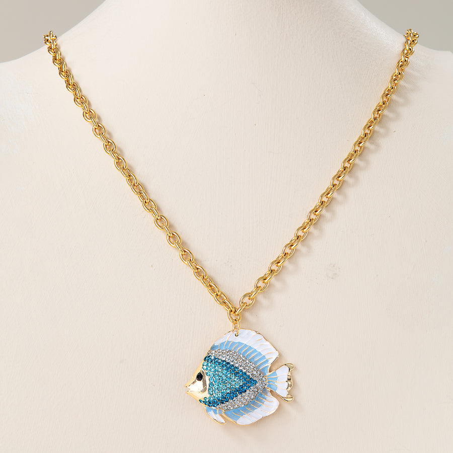 Sparkling Blue Fish Pendant Necklace