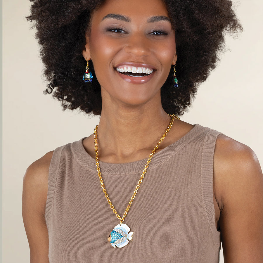 Sparkling Blue Fish Pendant Necklace