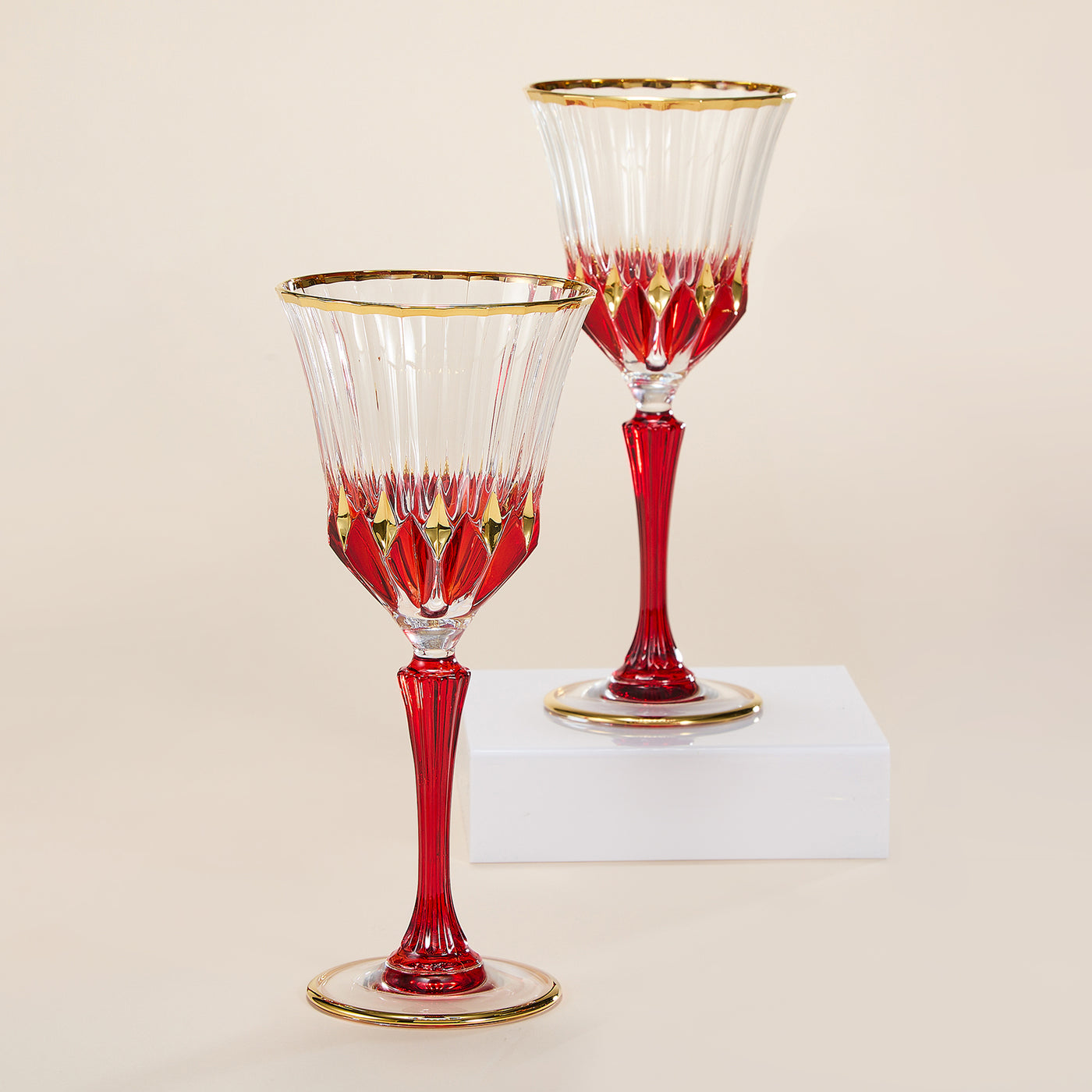 Ruby-Toned Crystal Wine Glasses Set of 2